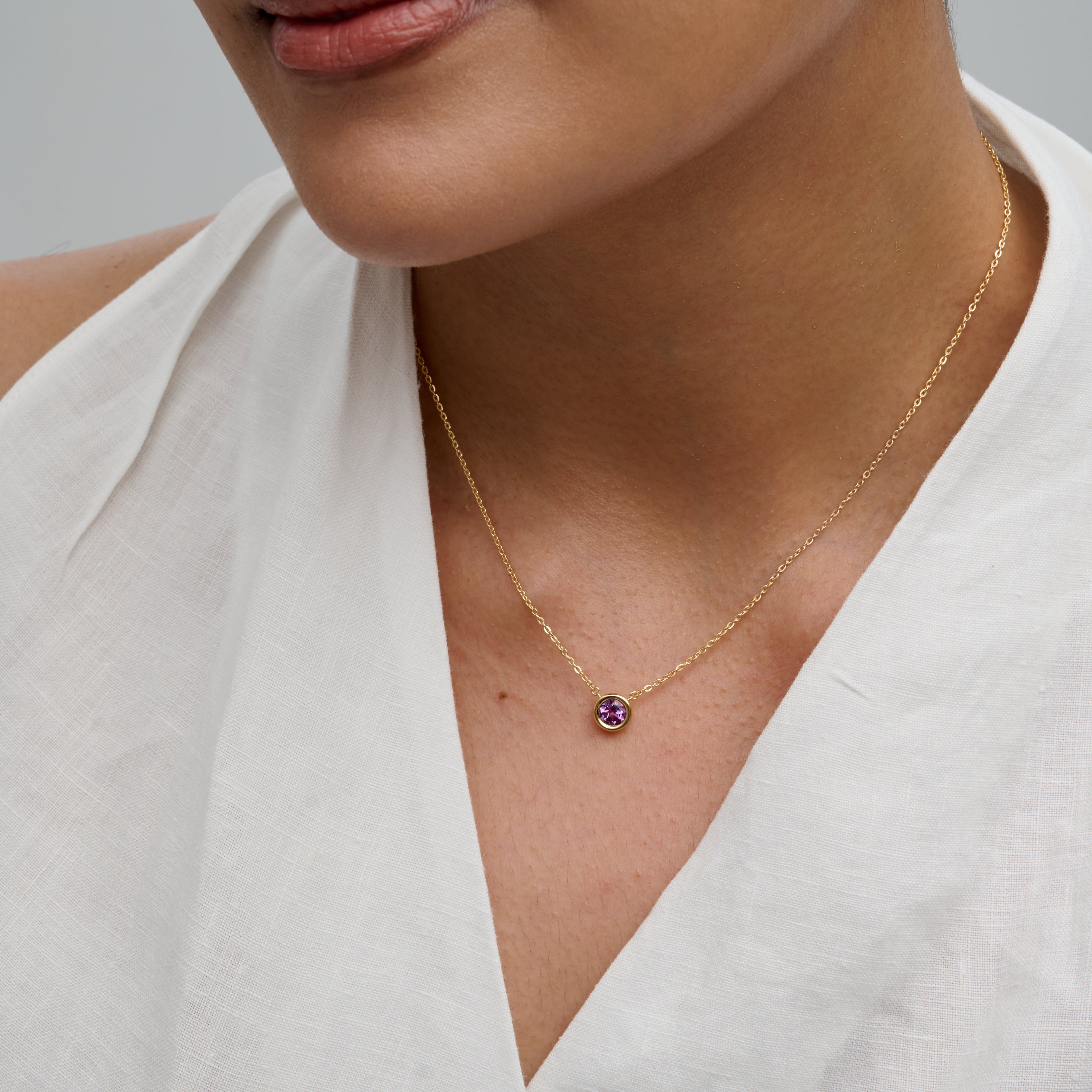 Amethyst Bezel Cable Chain Necklace
