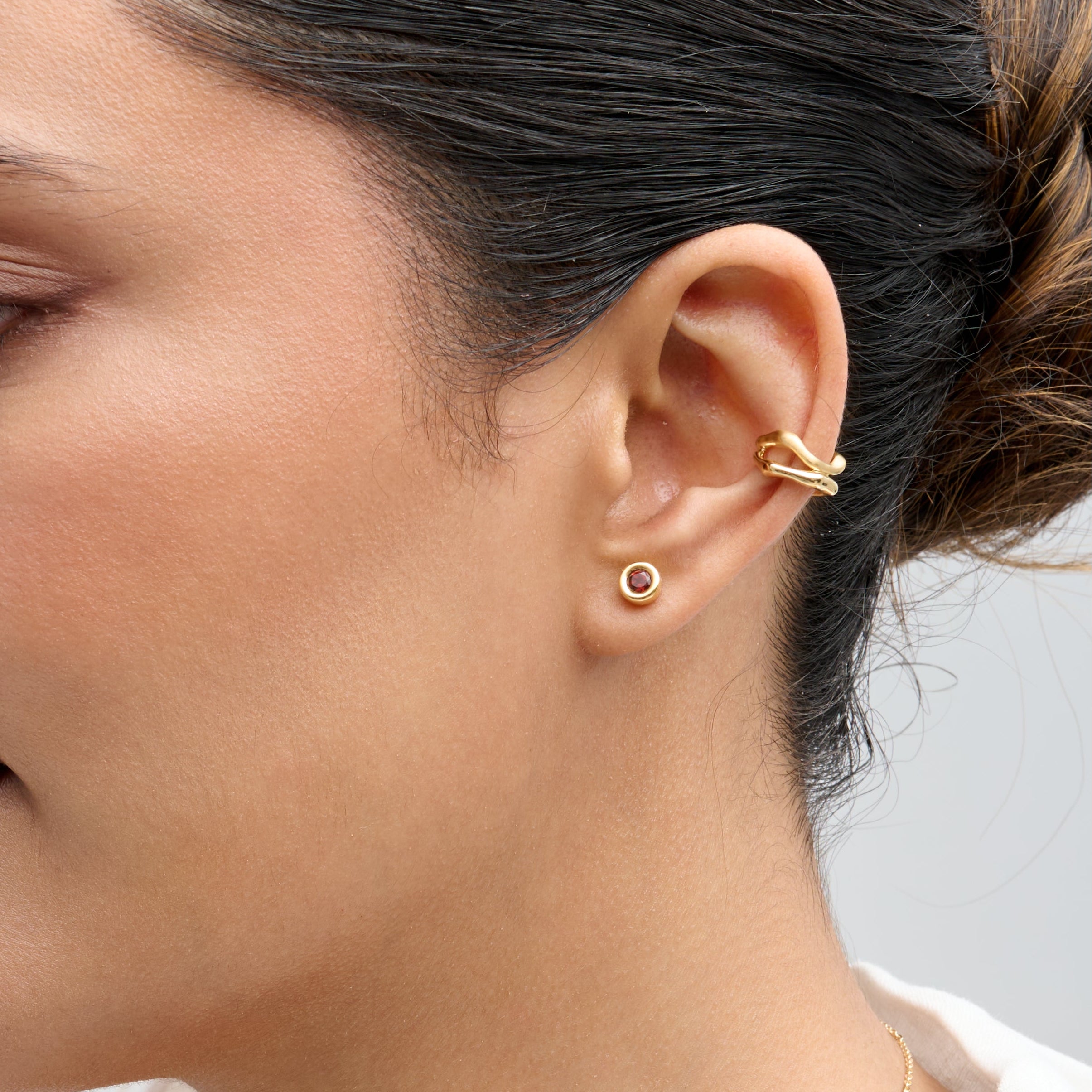 Garnet Bezel Stud Earrings
