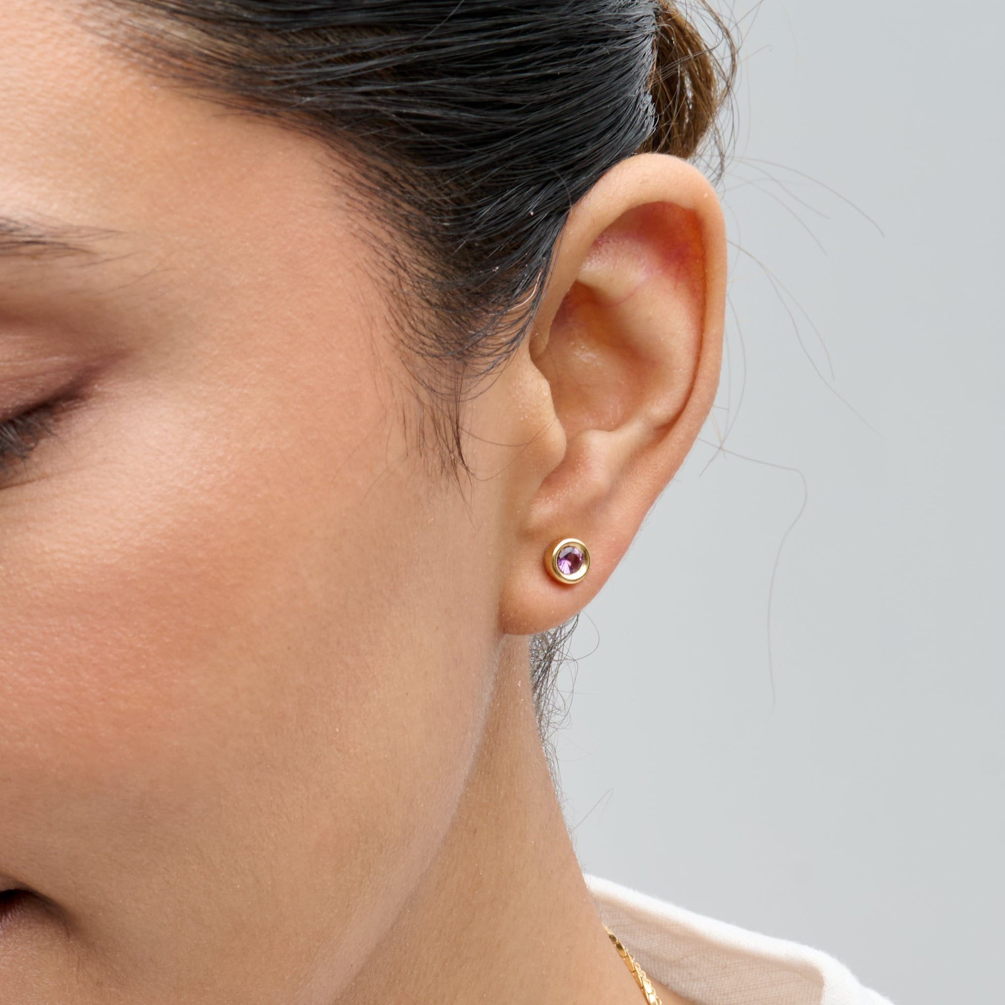 Amethyst Bezel Stud Earrings
