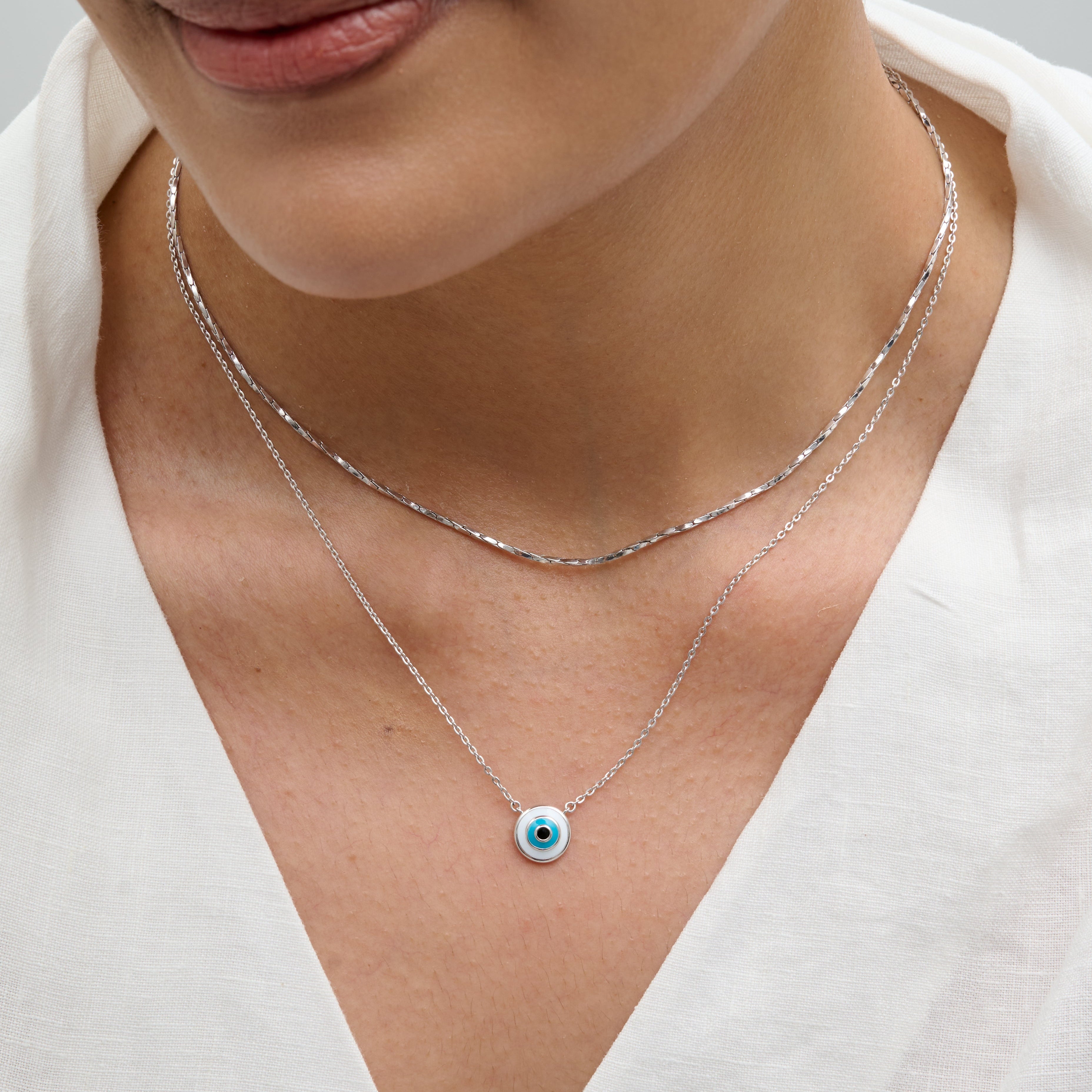 Evil Eye Bezel Cable Chain Necklace