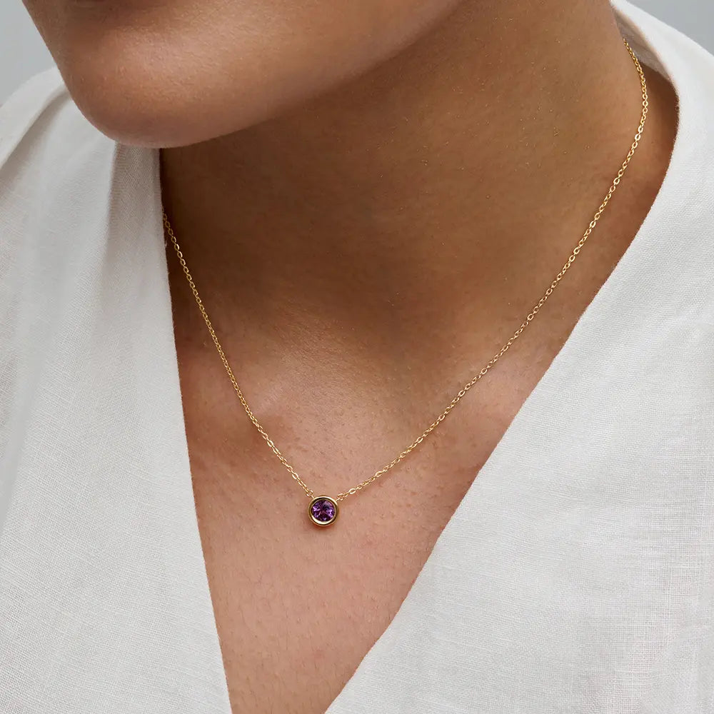 Amethyst Bezel Cable Chain Necklace