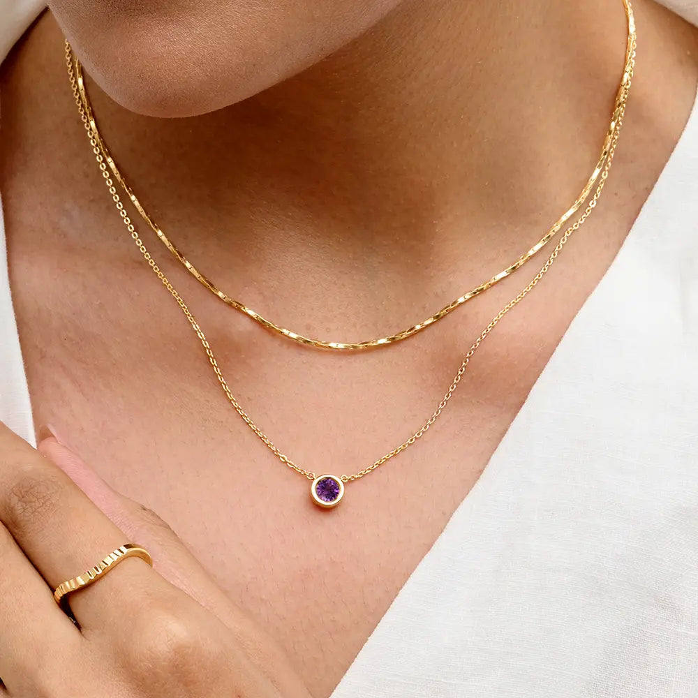 Amethyst Bezel Cable Chain Necklace