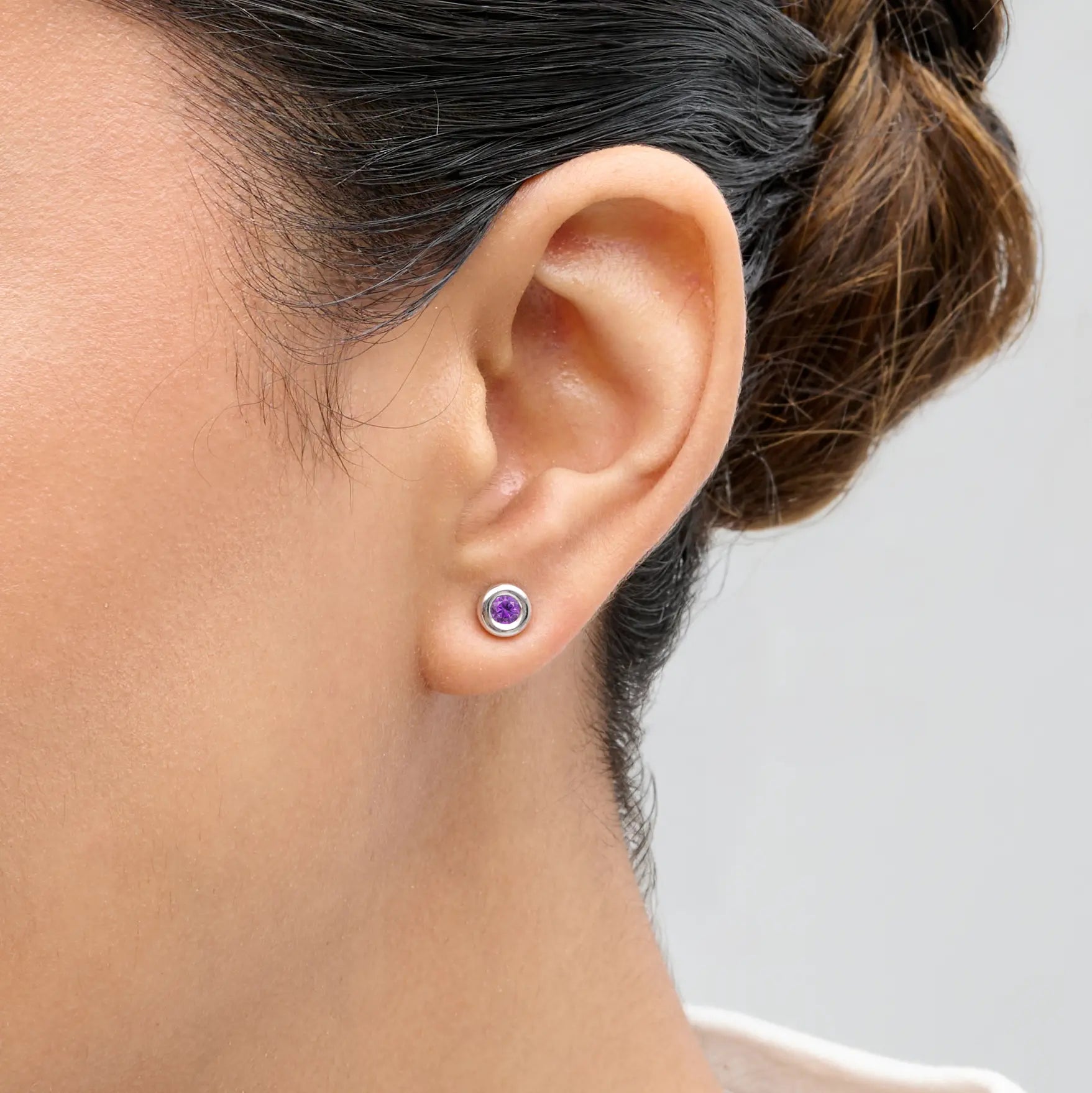Amethyst Bezel Stud Earrings