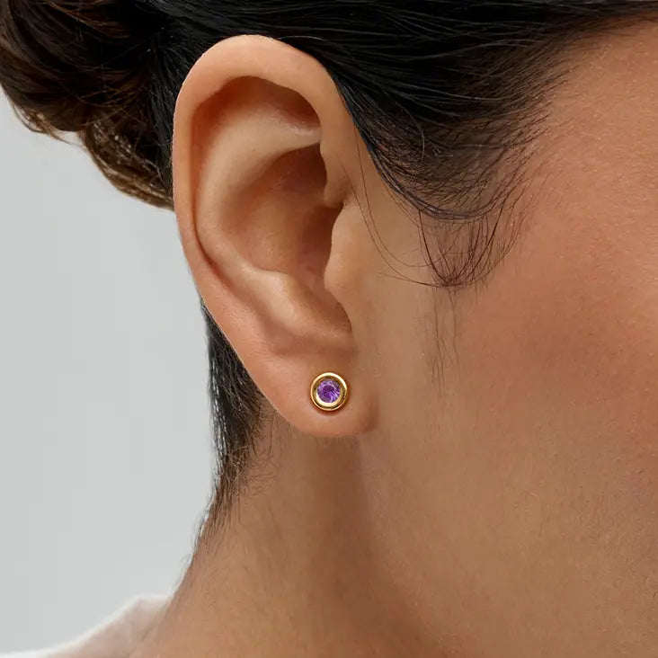Amethyst Bezel Stud Earrings