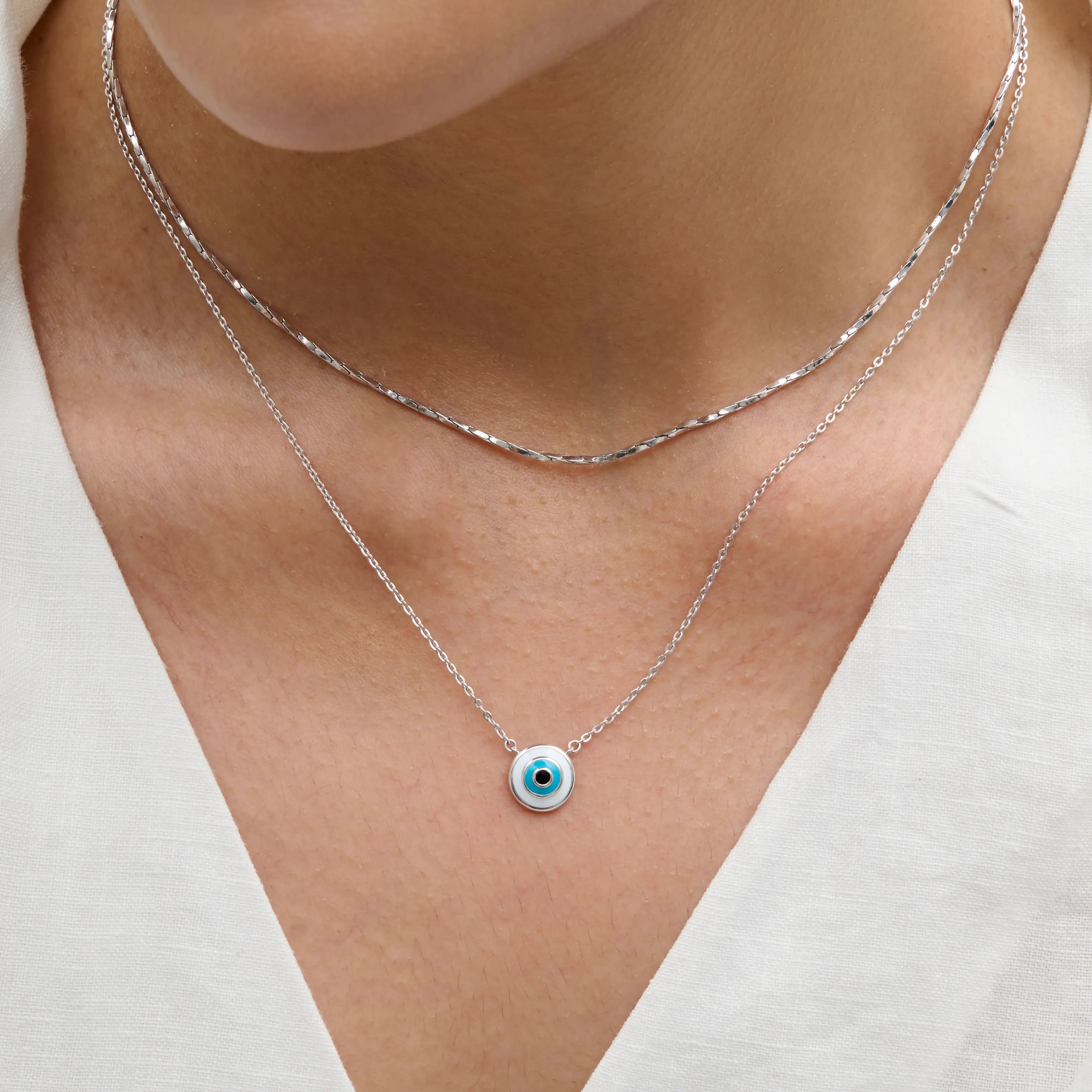 Evil Eye Bezel Cable Chain Necklace