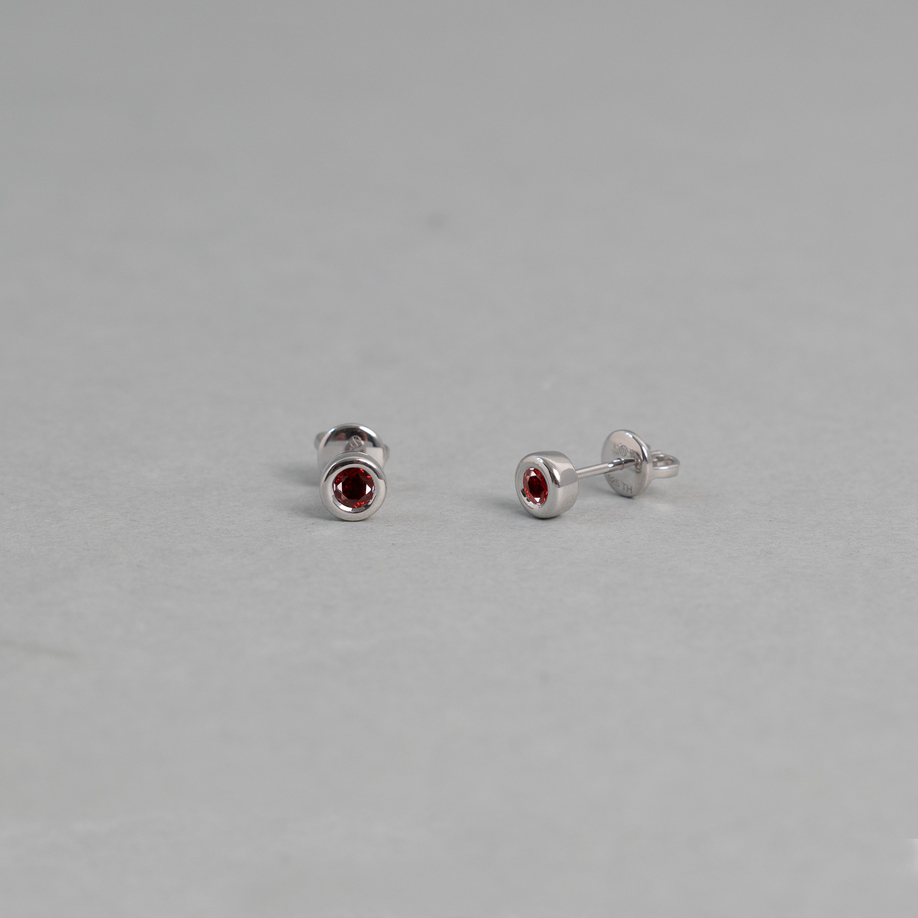 Garnet Bezel Stud Earrings