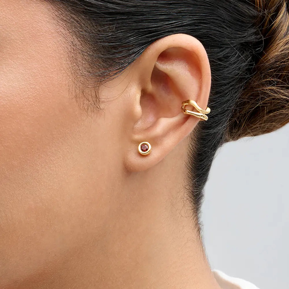 Garnet Bezel Stud Earrings