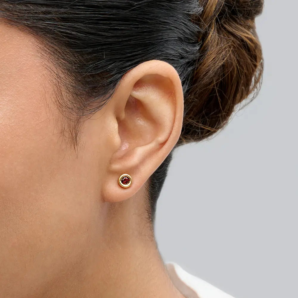 Garnet Bezel Stud Earrings