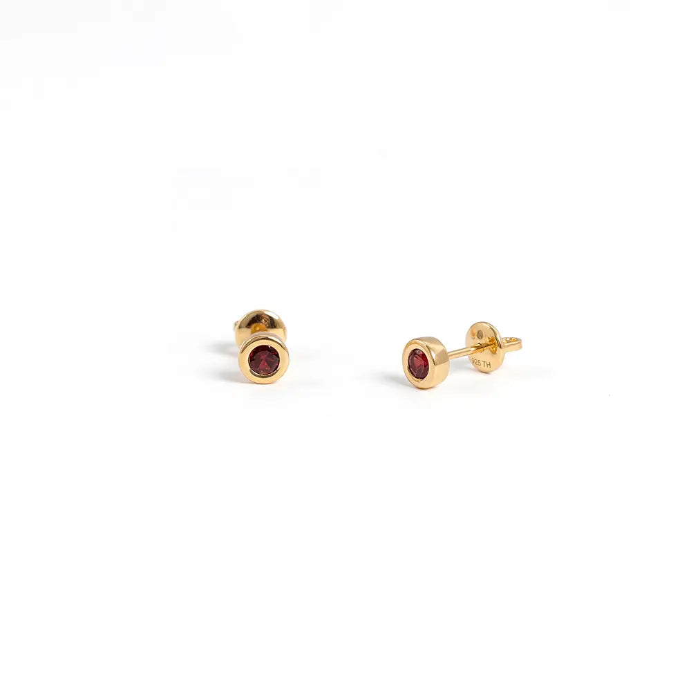 Garnet Bezel Stud Earrings