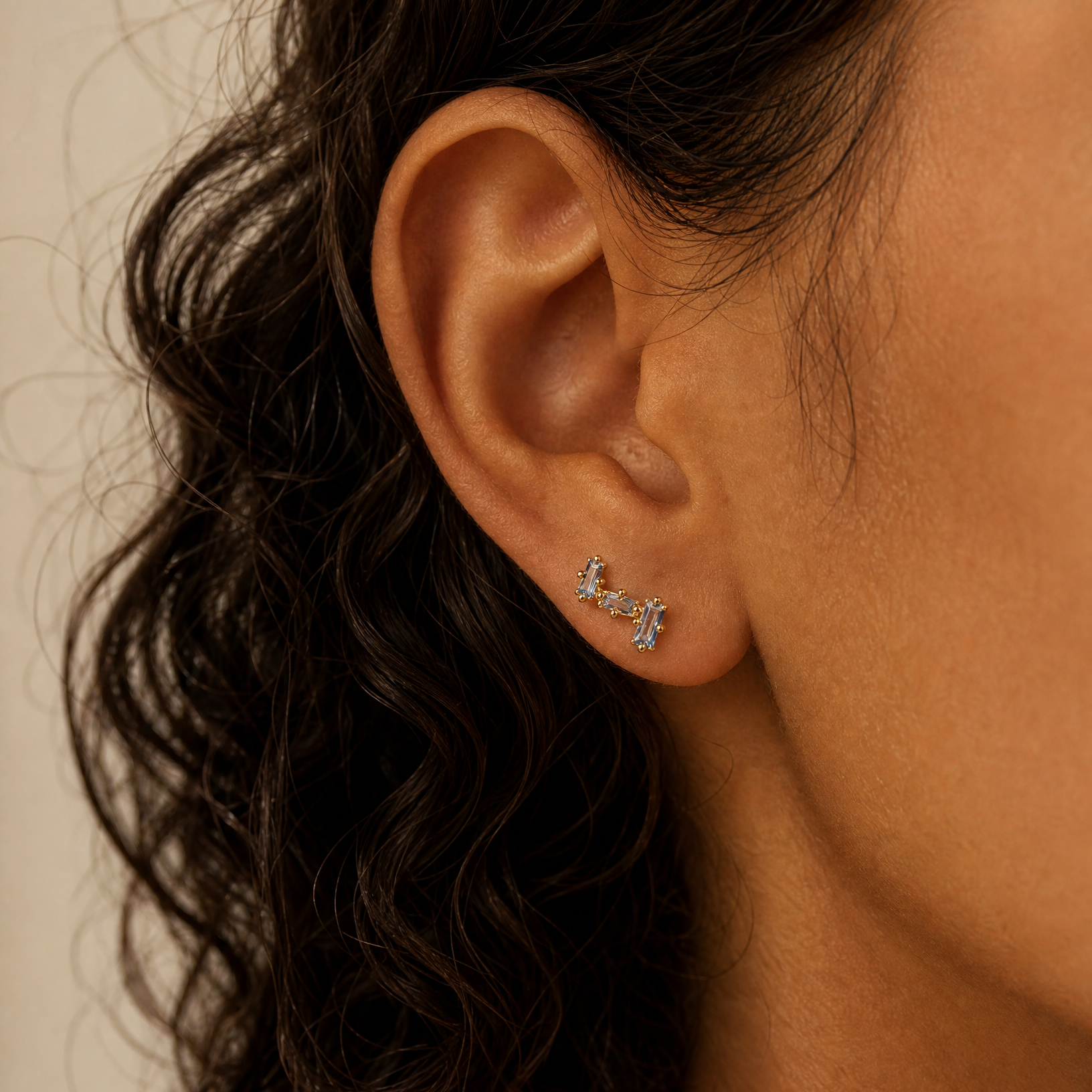 Aquamarine & Natural Diamond Cluster Tri-Studs