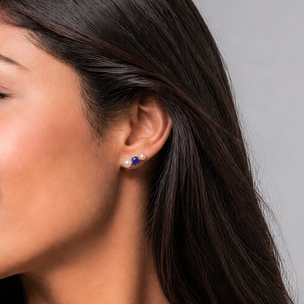 Pearl & Lapis Cluster Tri-Studs