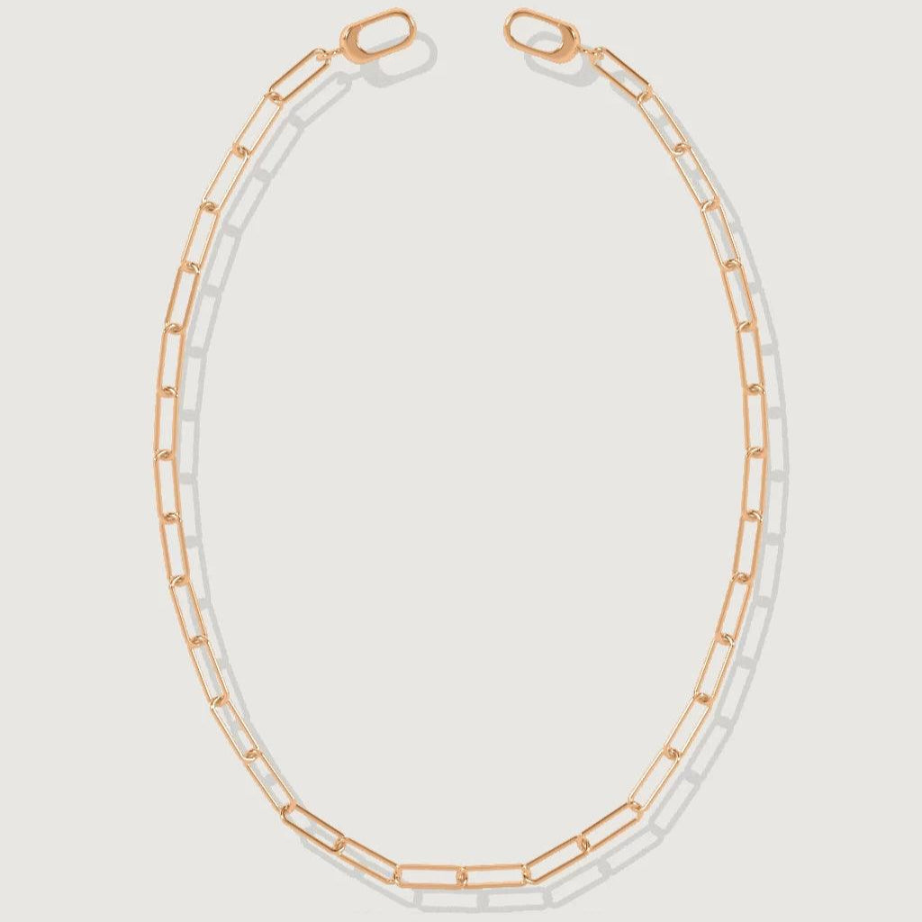 Simple rose gold paperclip chain choker necklace on white background