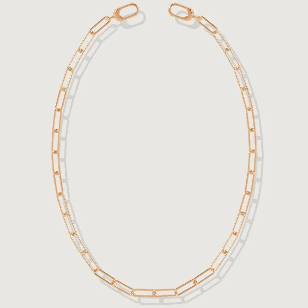 Simple rose gold paperclip chain choker necklace on white background
