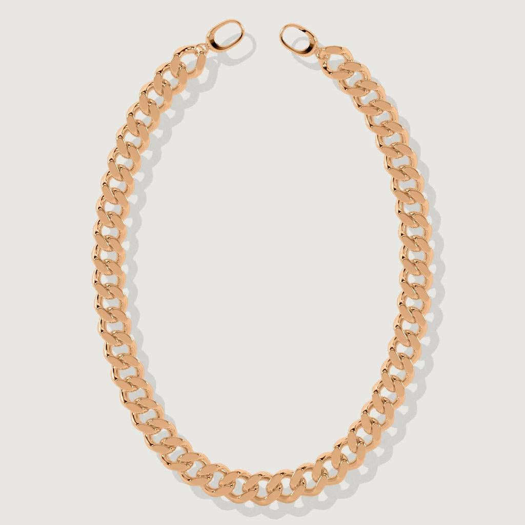 Rose gold Cuban chain necklace laid flat against white background