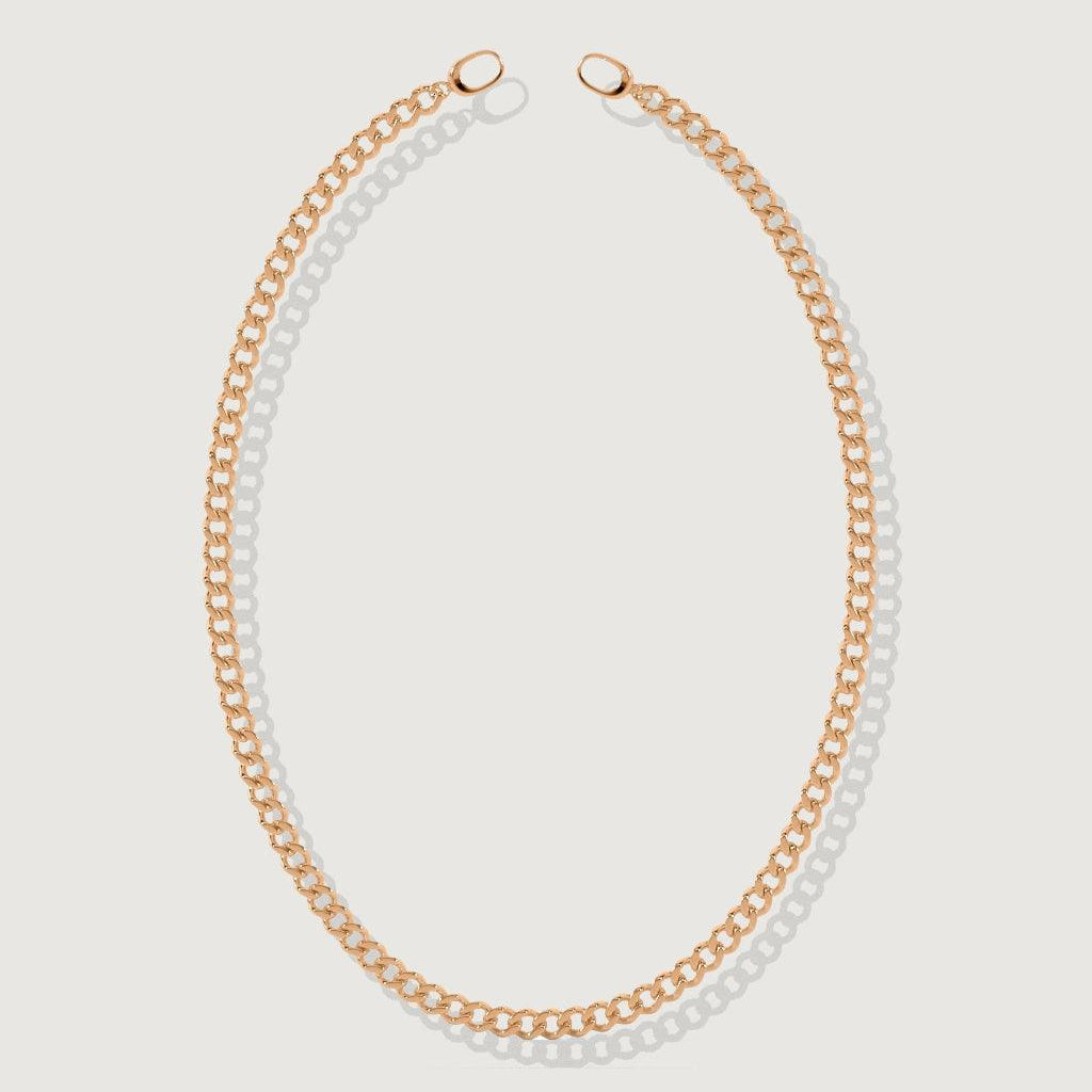 Rose gold Cuban link chain necklace displayed on a white background