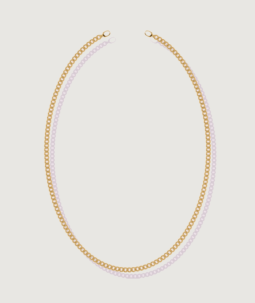 Minimalist gold chain necklace with dual clasp system on white background