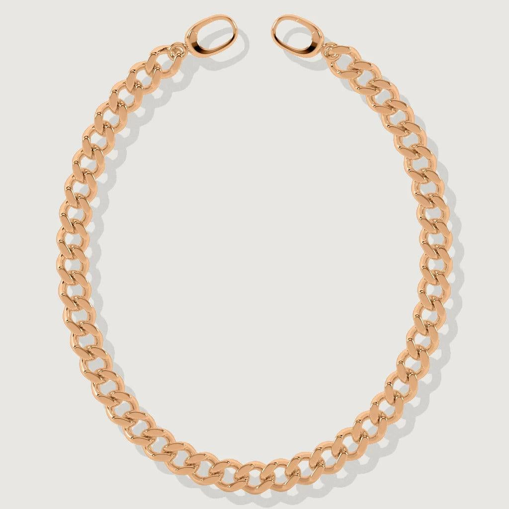 Rose gold Cuban chain anklet with high-polish finish on white background