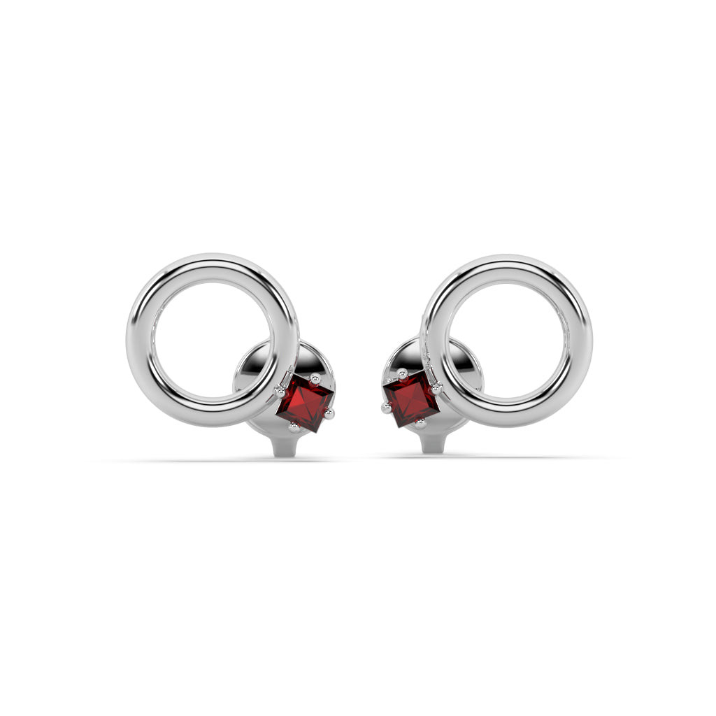 Square Ruby Donut Stud