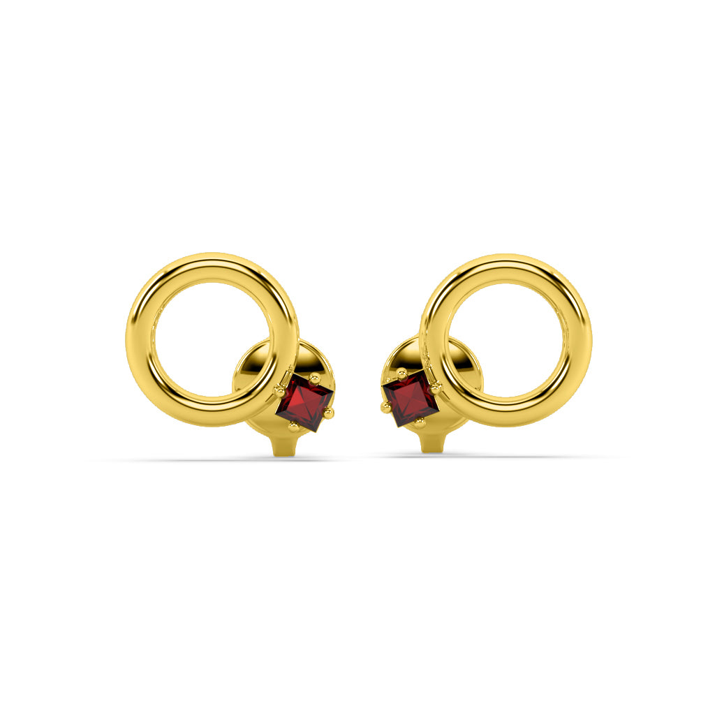 Square Ruby Donut Stud