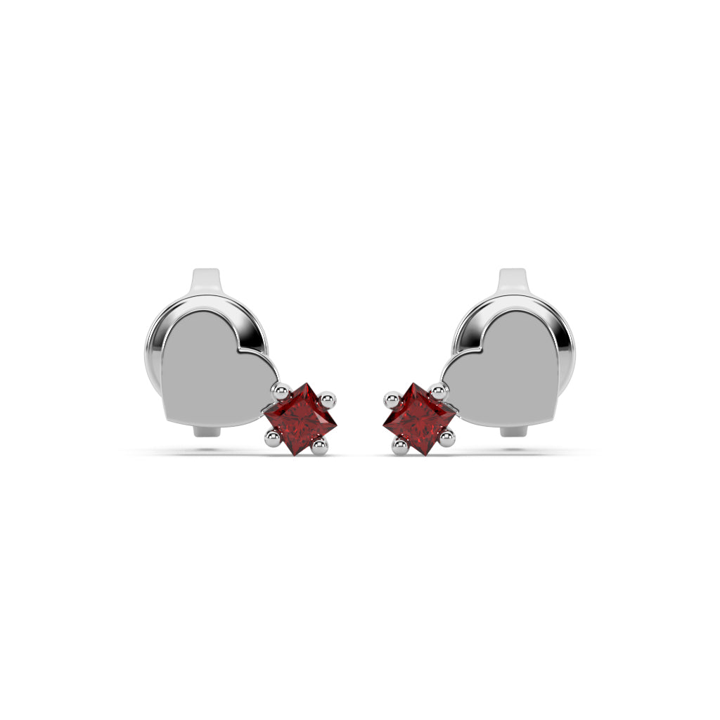 Square Ruby Heart Stud