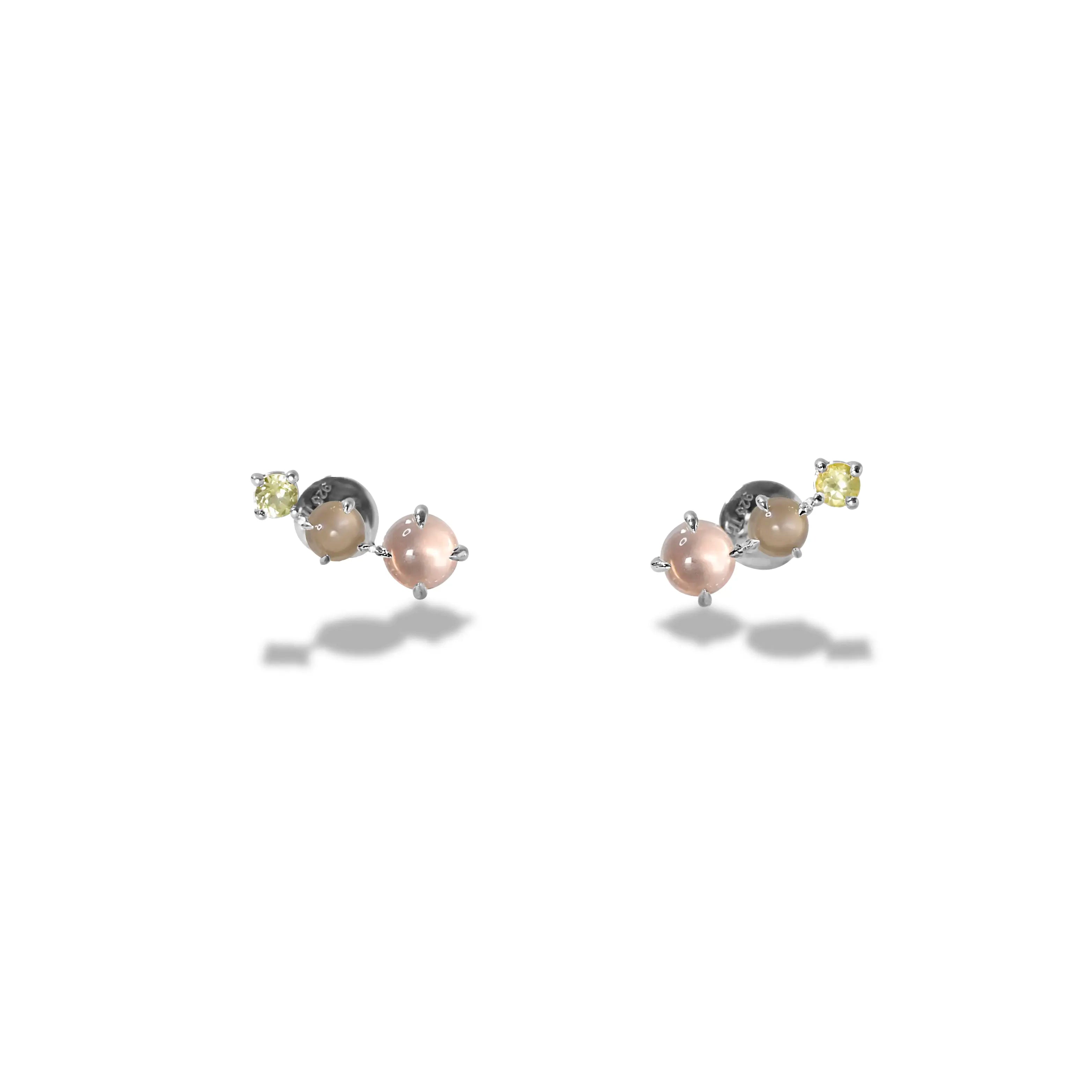 Rose Quartz, Peridot & Moonstone Tri-Studs