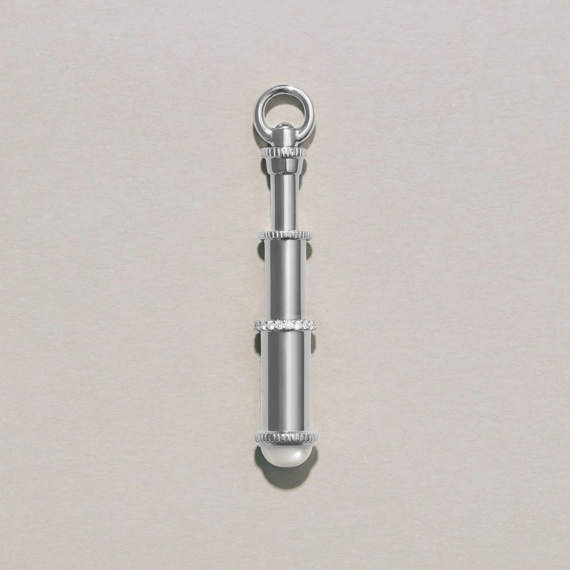 Silver telescope charm pendant with diamond accents