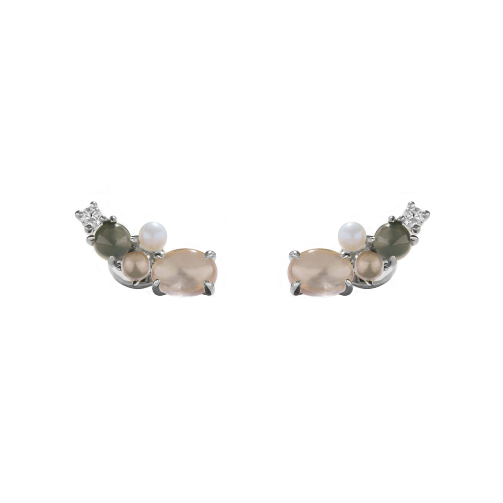 Rose Quartz, Pearl & Moonstone Cluster Quinta-Stud