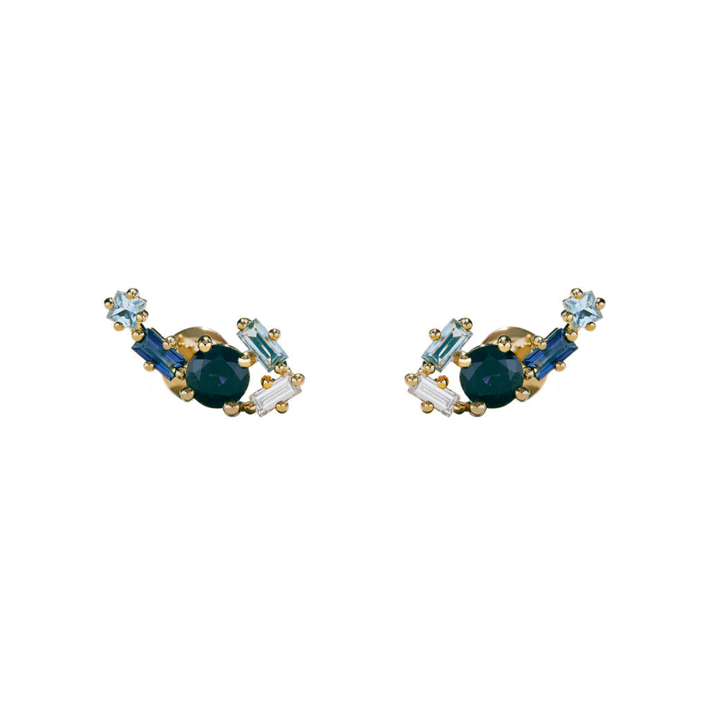 Sapphire, Aquamarine & Diamond Cluster Quinta-Stud
