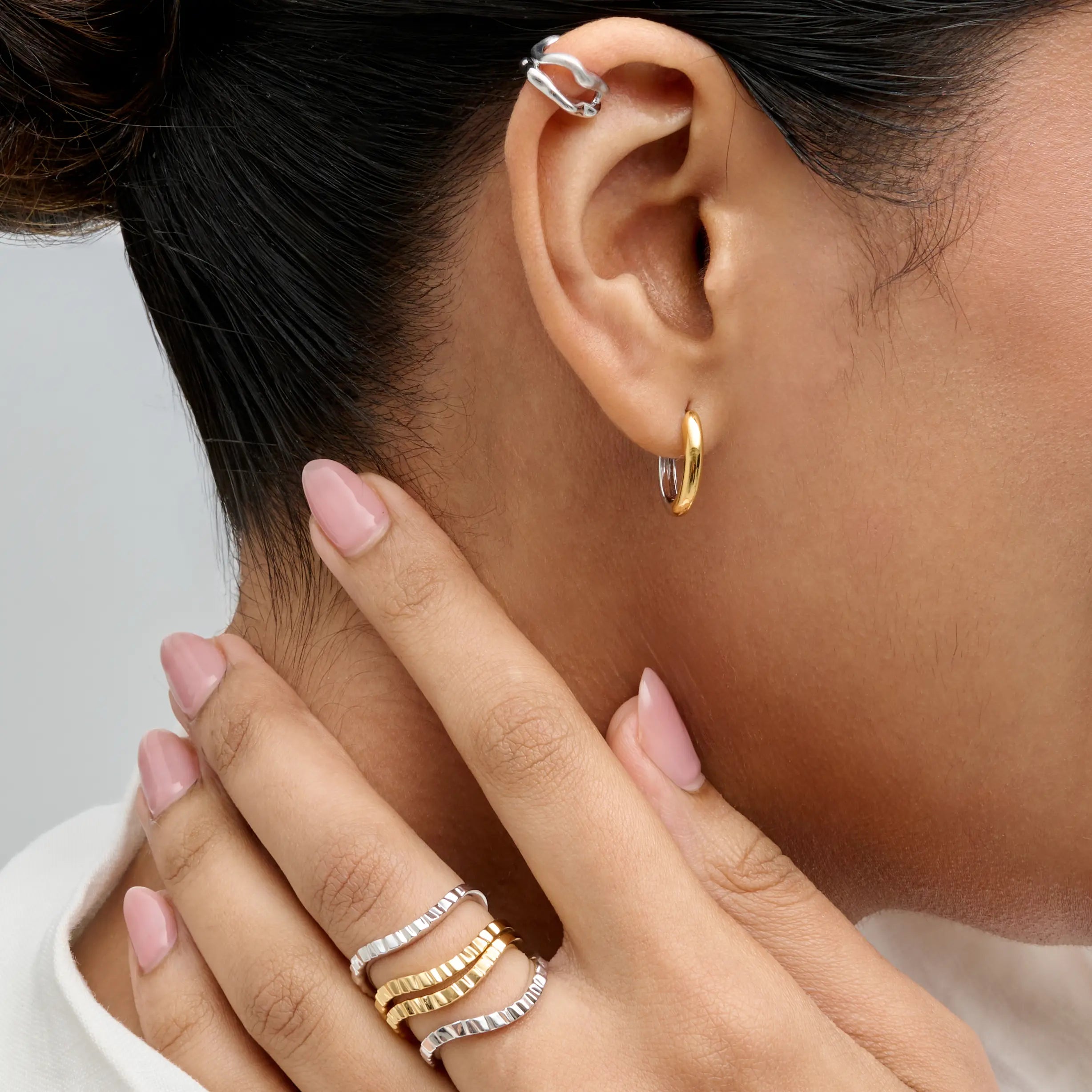 Two-Tone Huggie Earrings