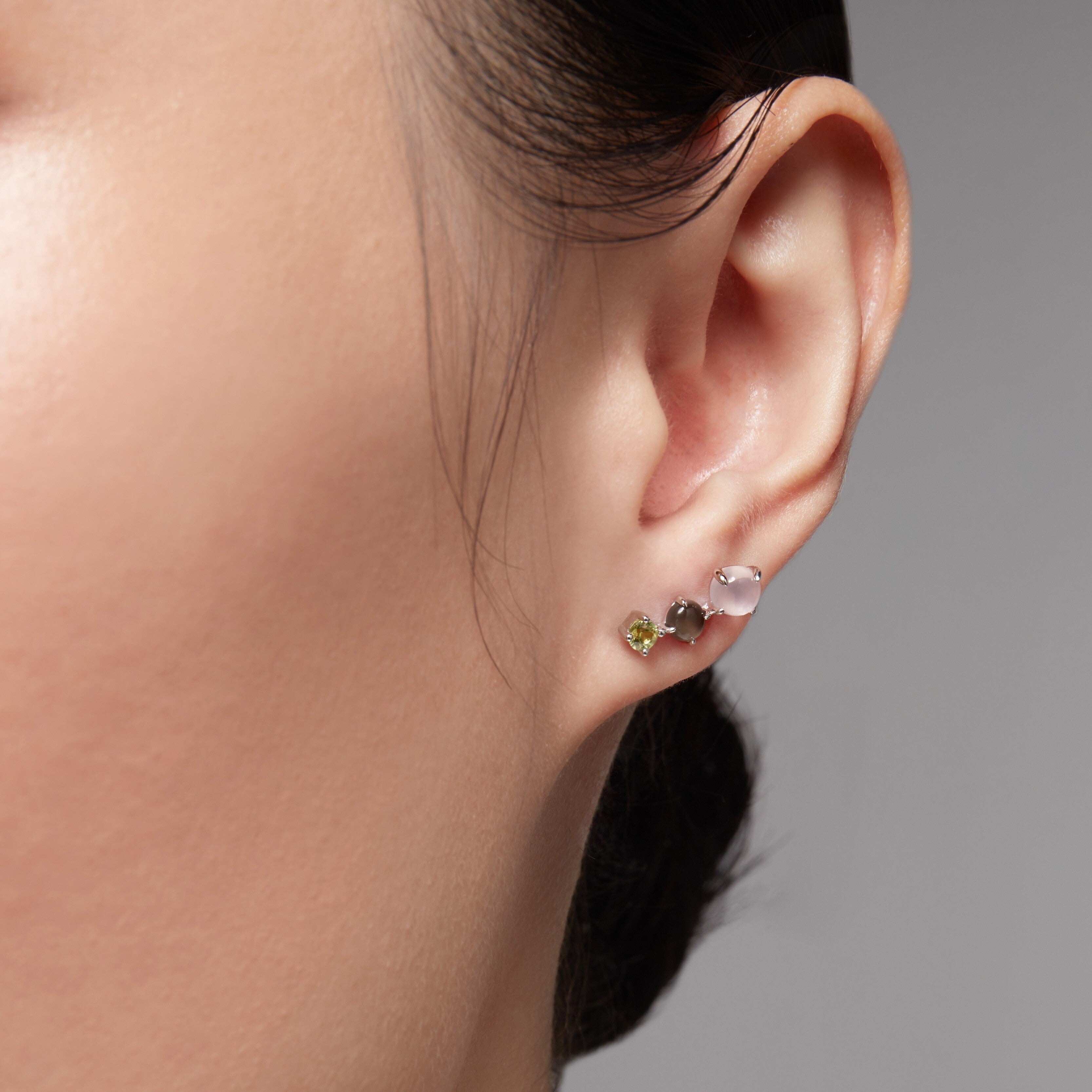Rose Quartz, Peridot & Moonstone Tri-Studs