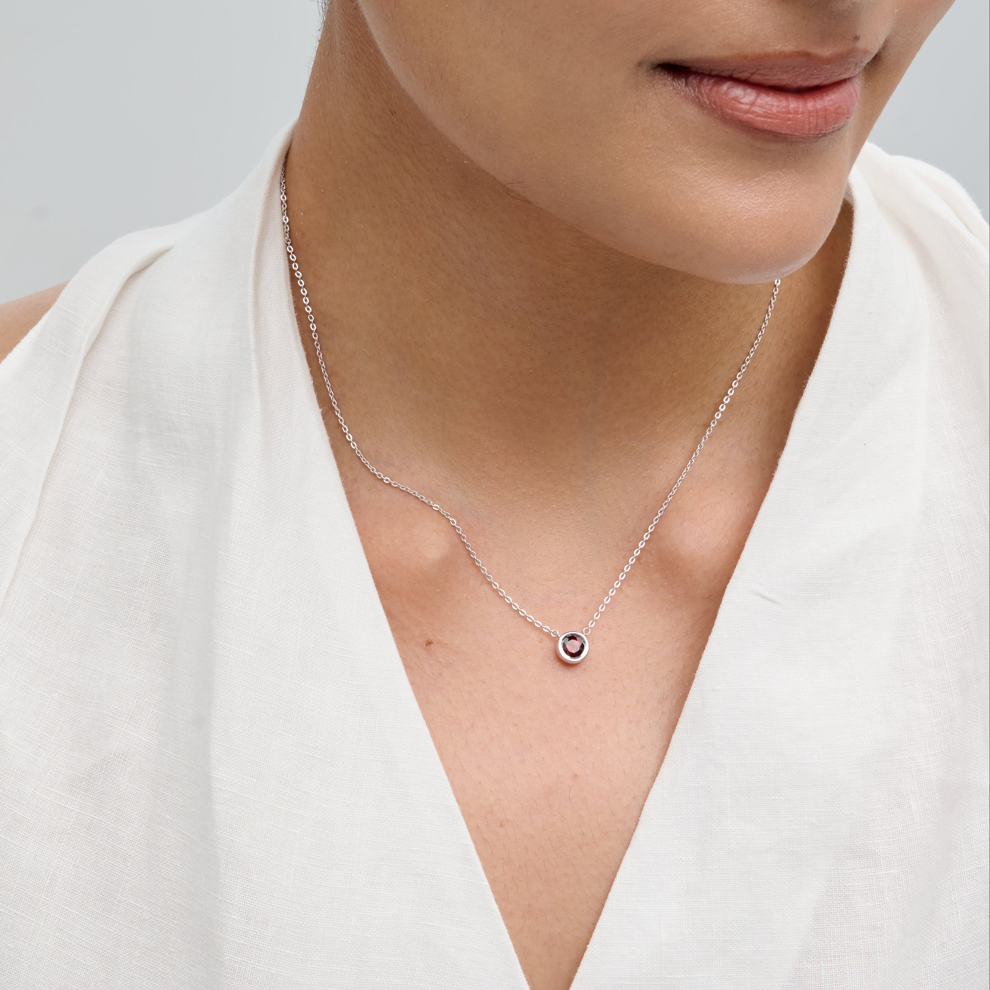 Garnet Bezel Cable Chain Necklace