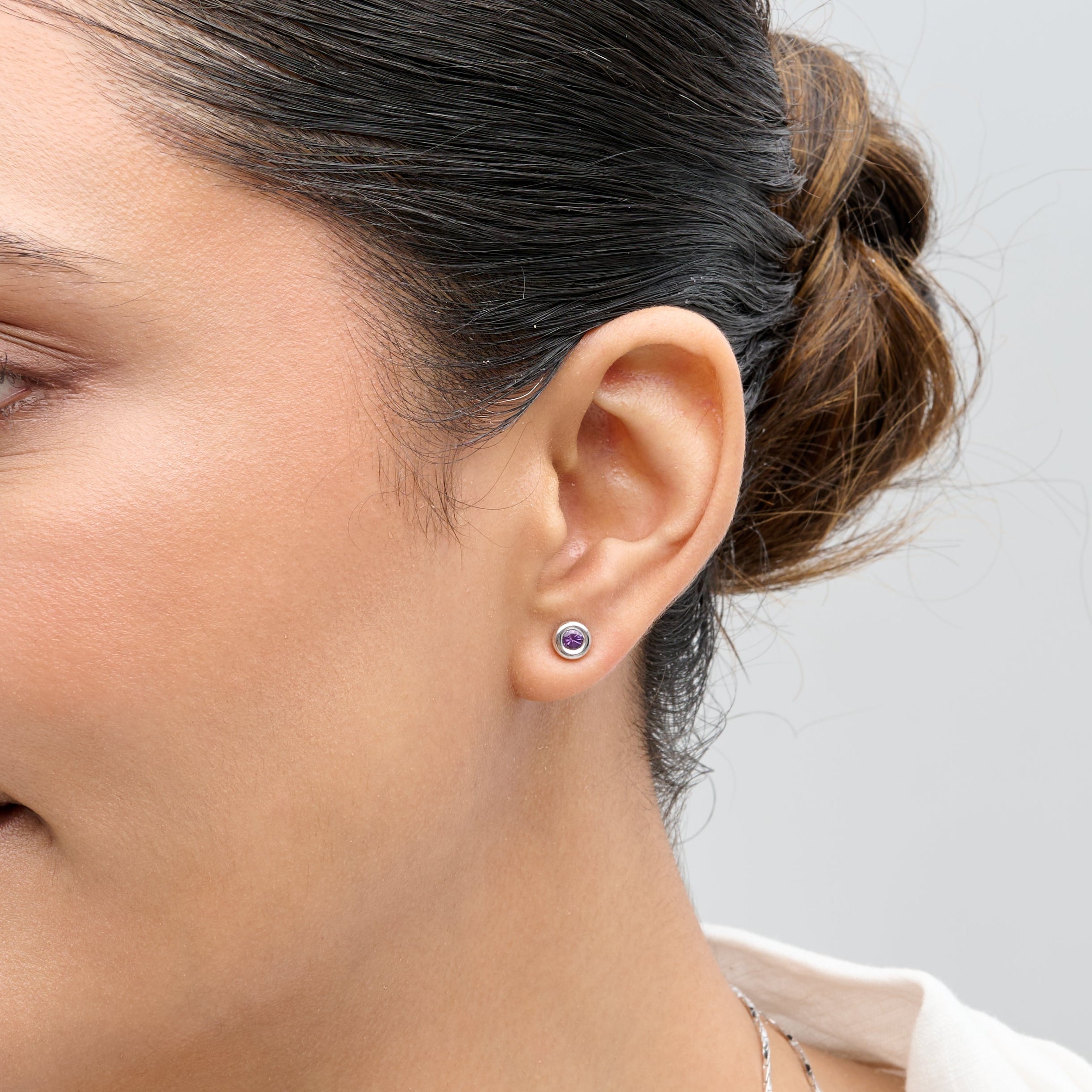 Amethyst Bezel Stud Earrings