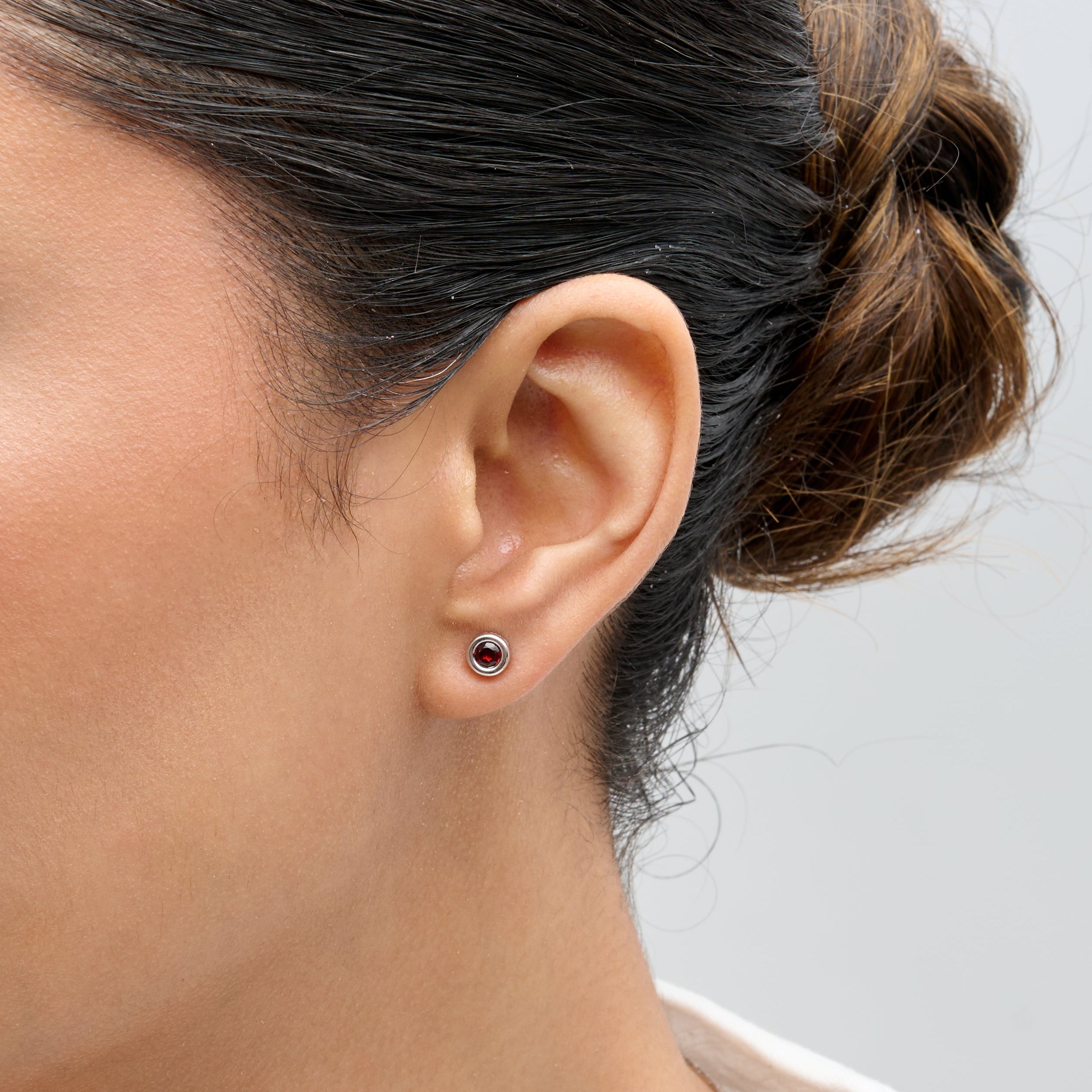 Garnet Bezel Stud Earrings