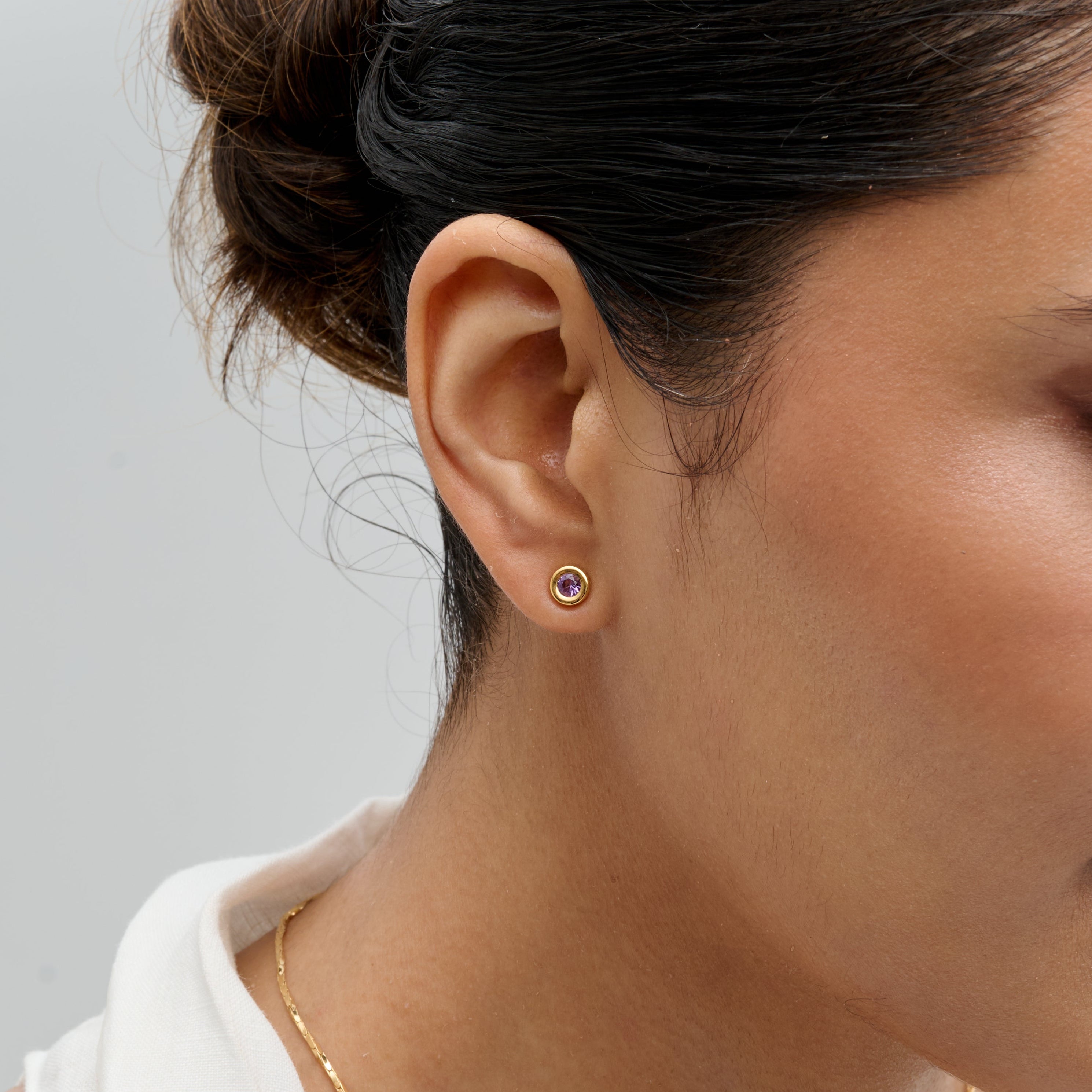 Amethyst Bezel Stud Earrings
