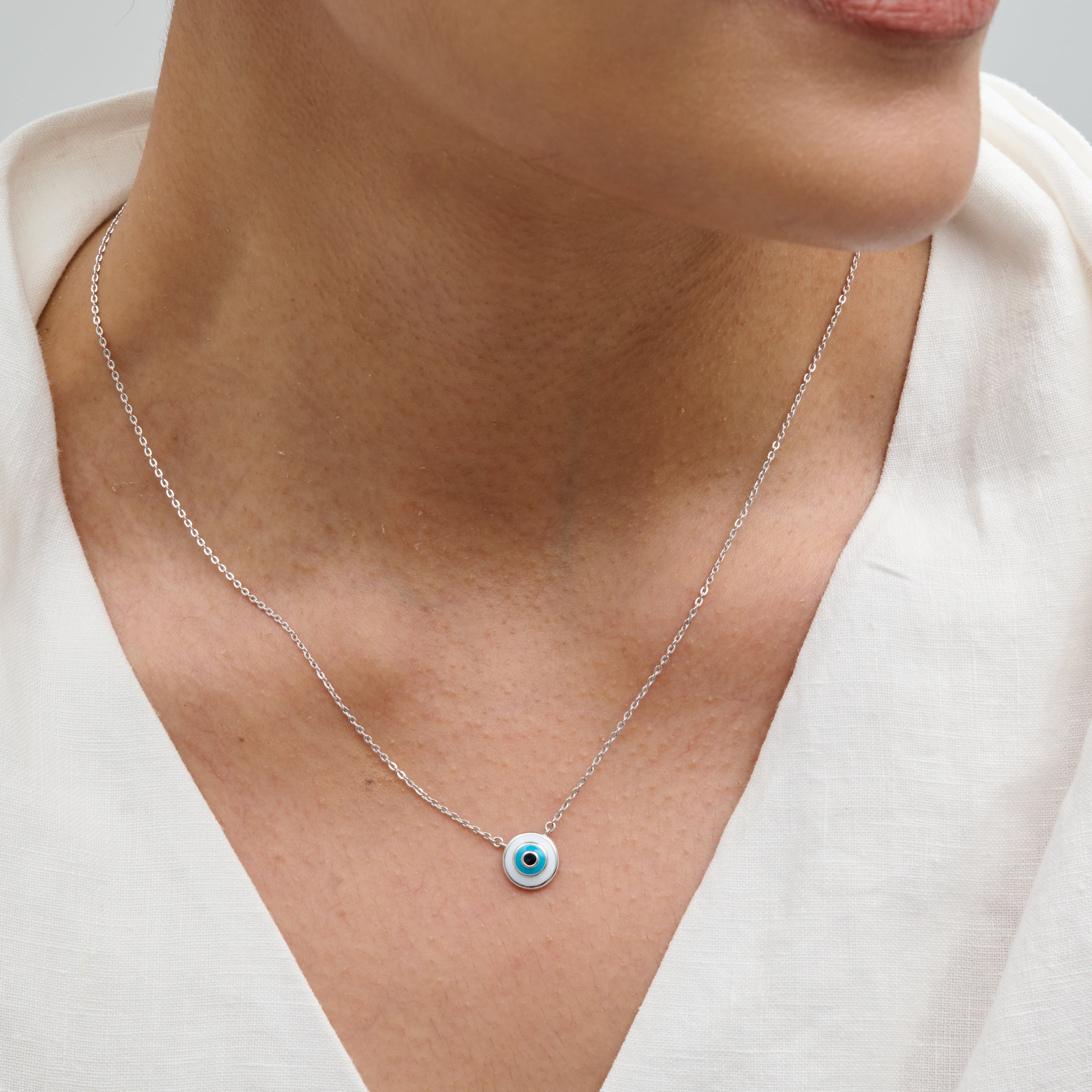 Evil Eye Bezel Cable Chain Necklace