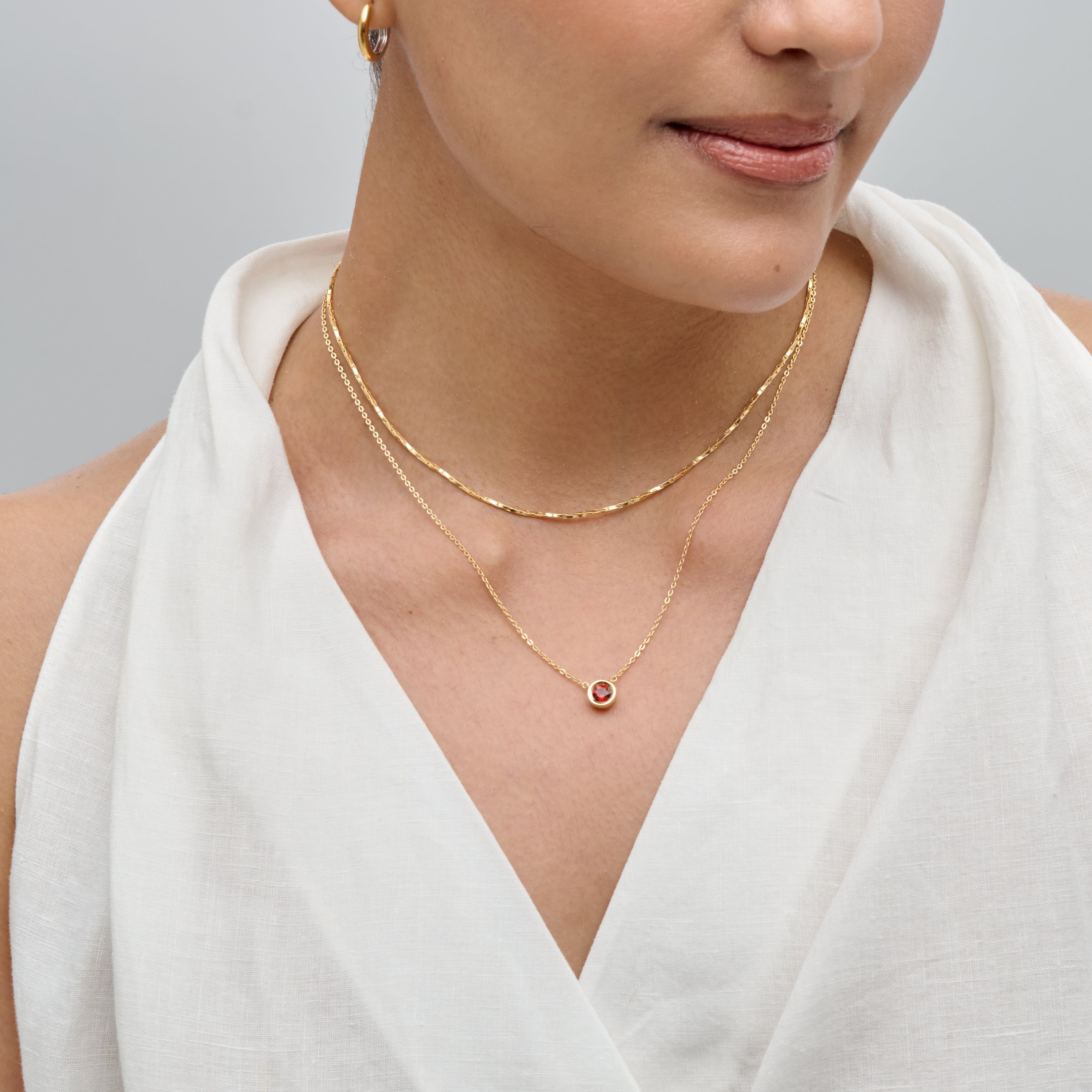 Garnet Bezel Cable Chain Necklace