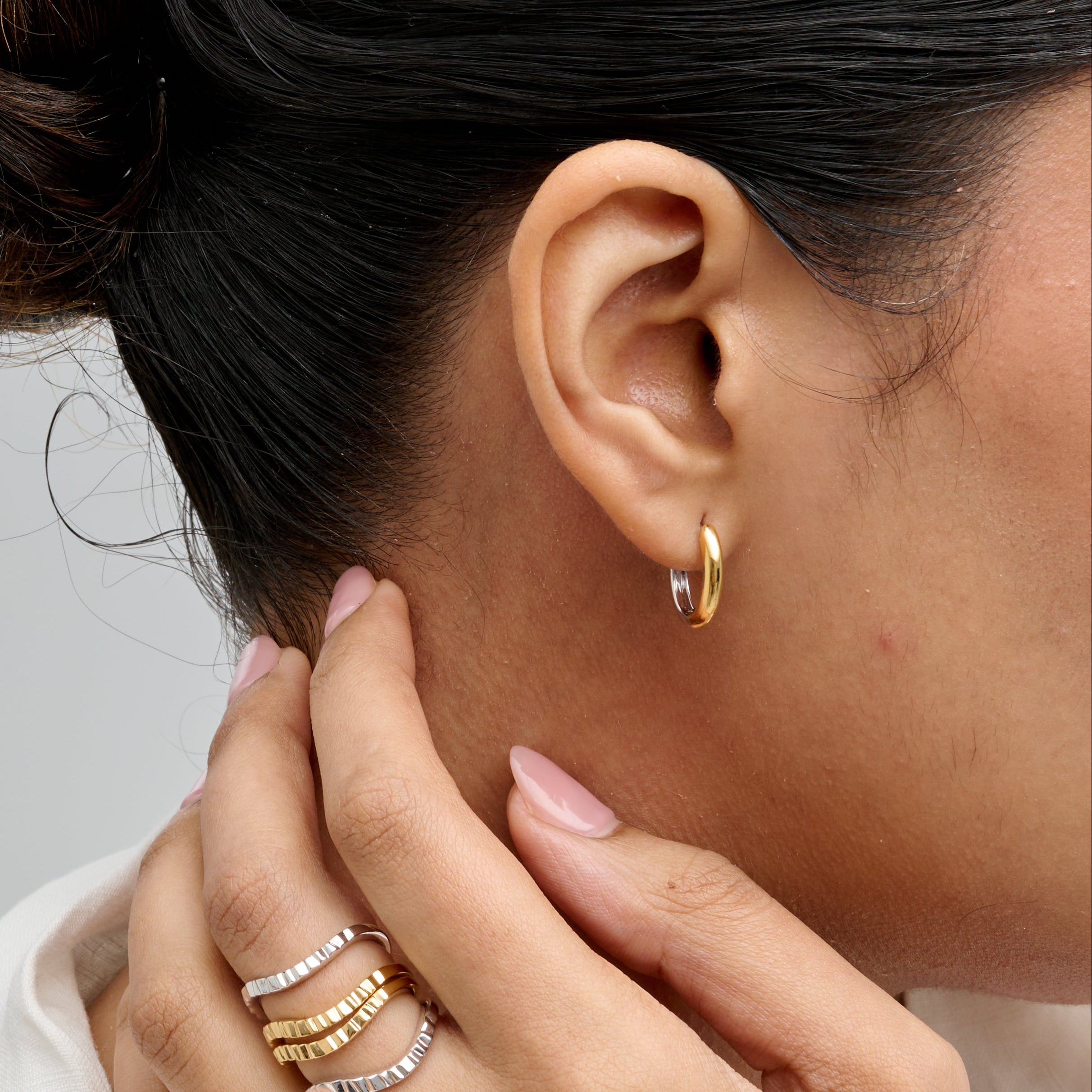 Two-Tone Huggie Earrings