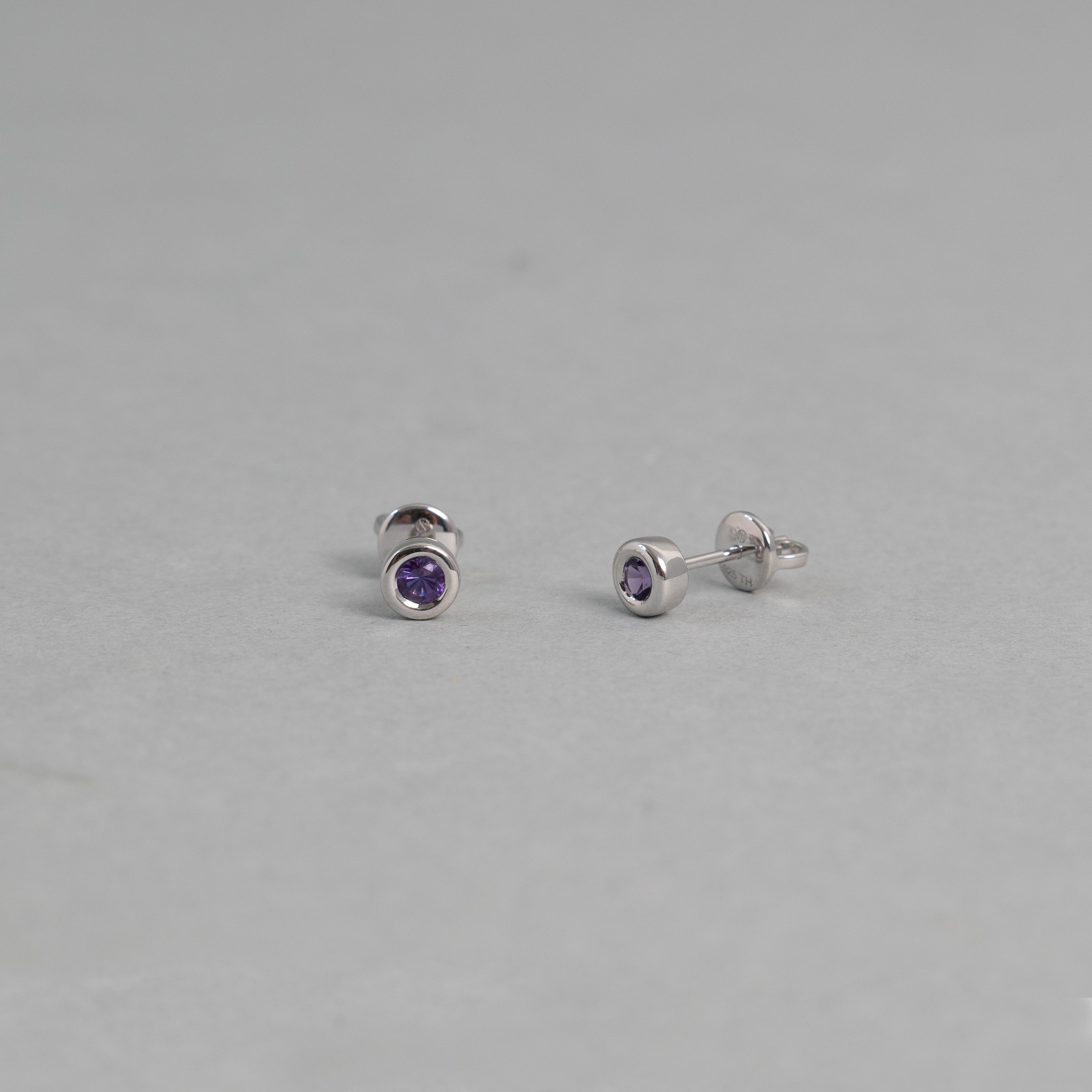 Amethyst Bezel Stud Earrings