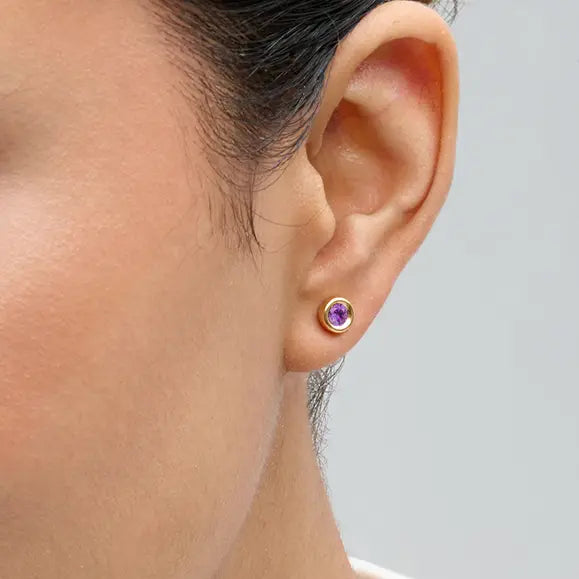 Amethyst Bezel Stud Earrings