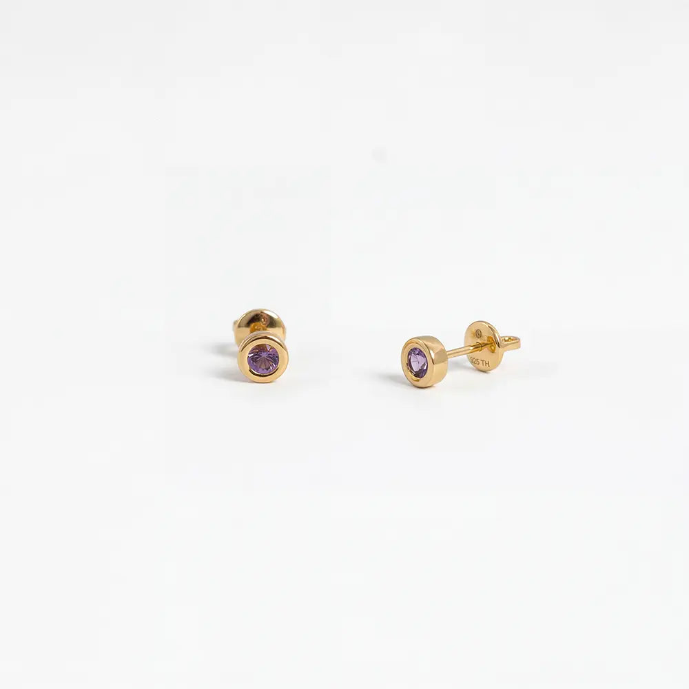 Amethyst Bezel Stud Earrings
