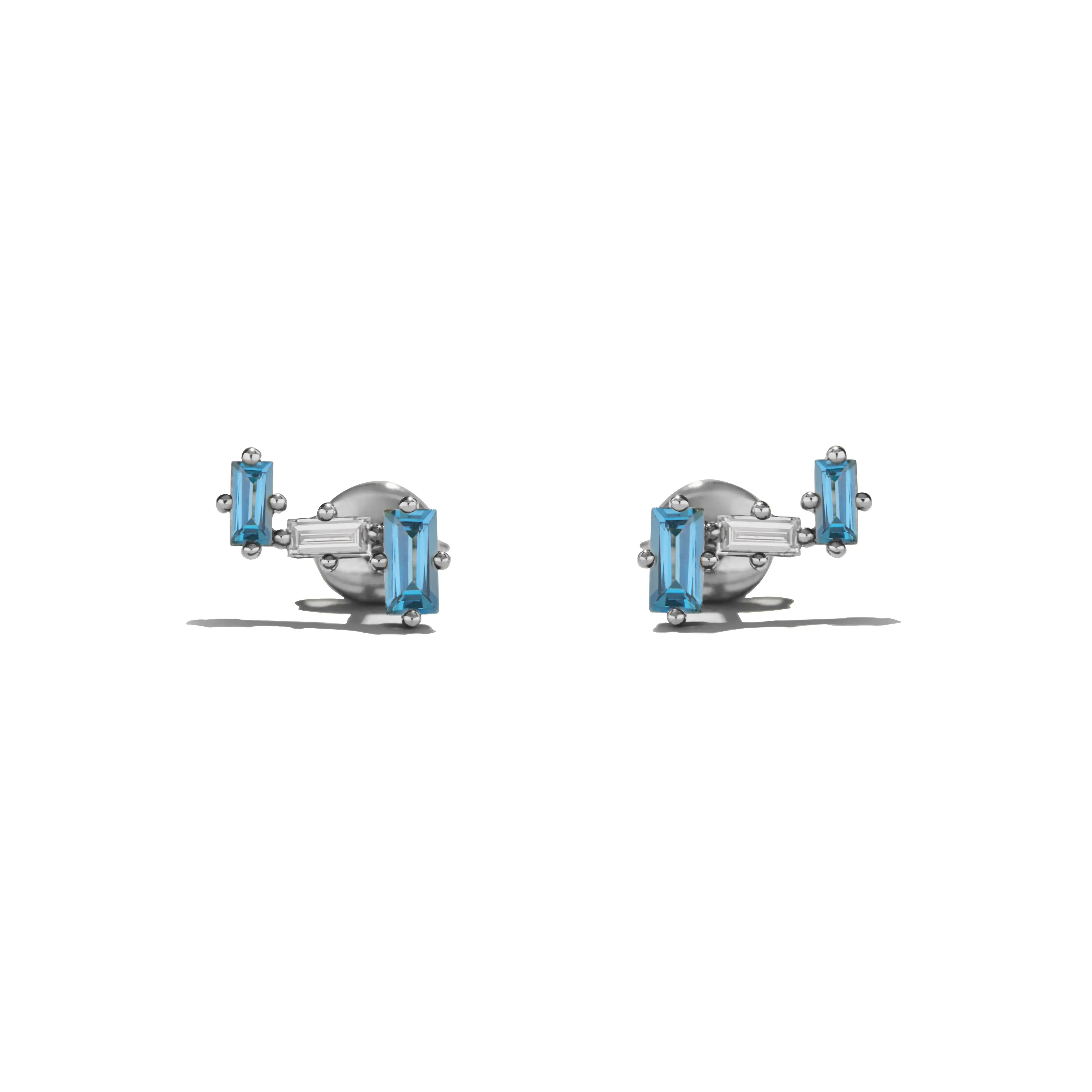 Aquamarine & Natural Diamond Cluster Tri-Studs