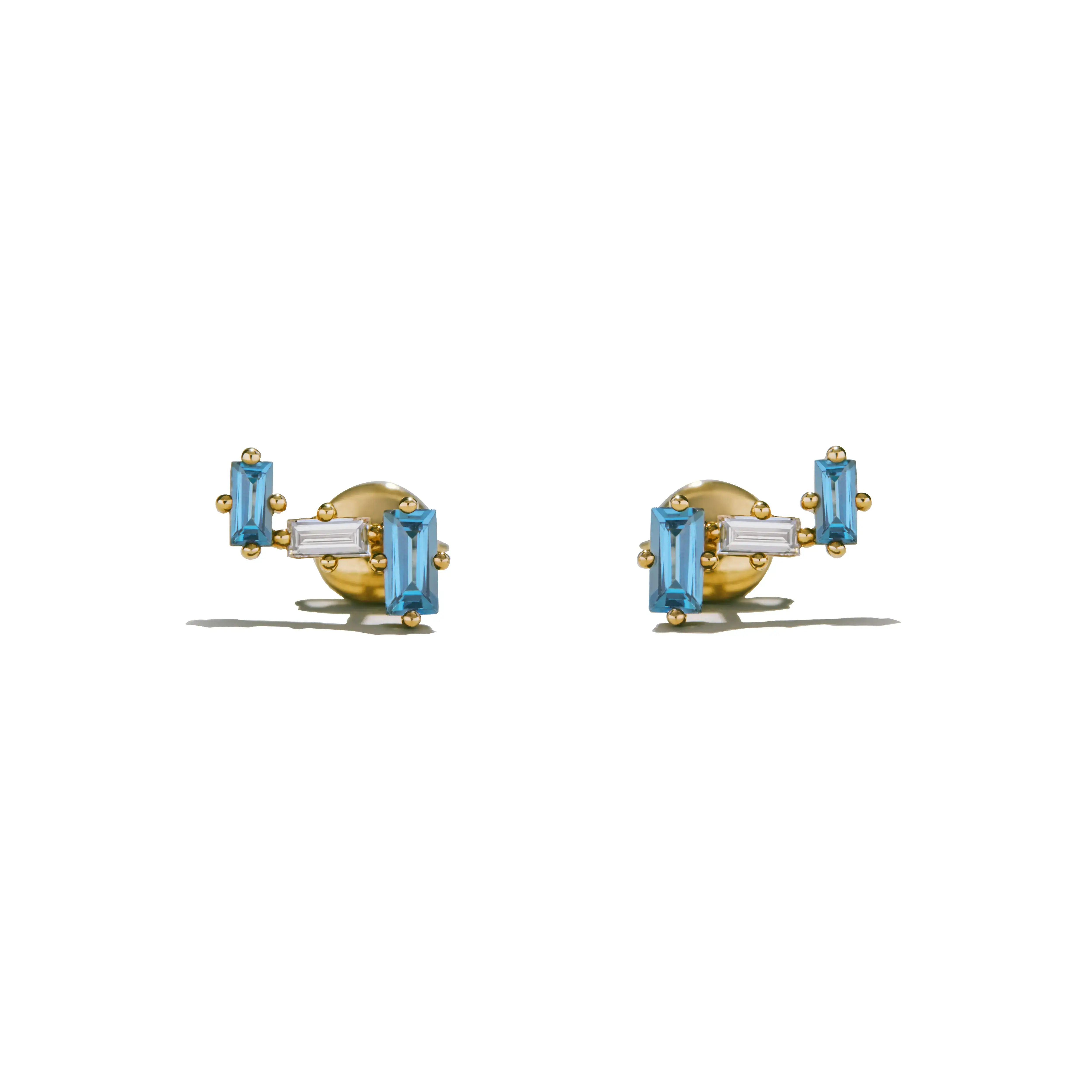 Aquamarine & Natural Diamond Cluster Tri-Studs