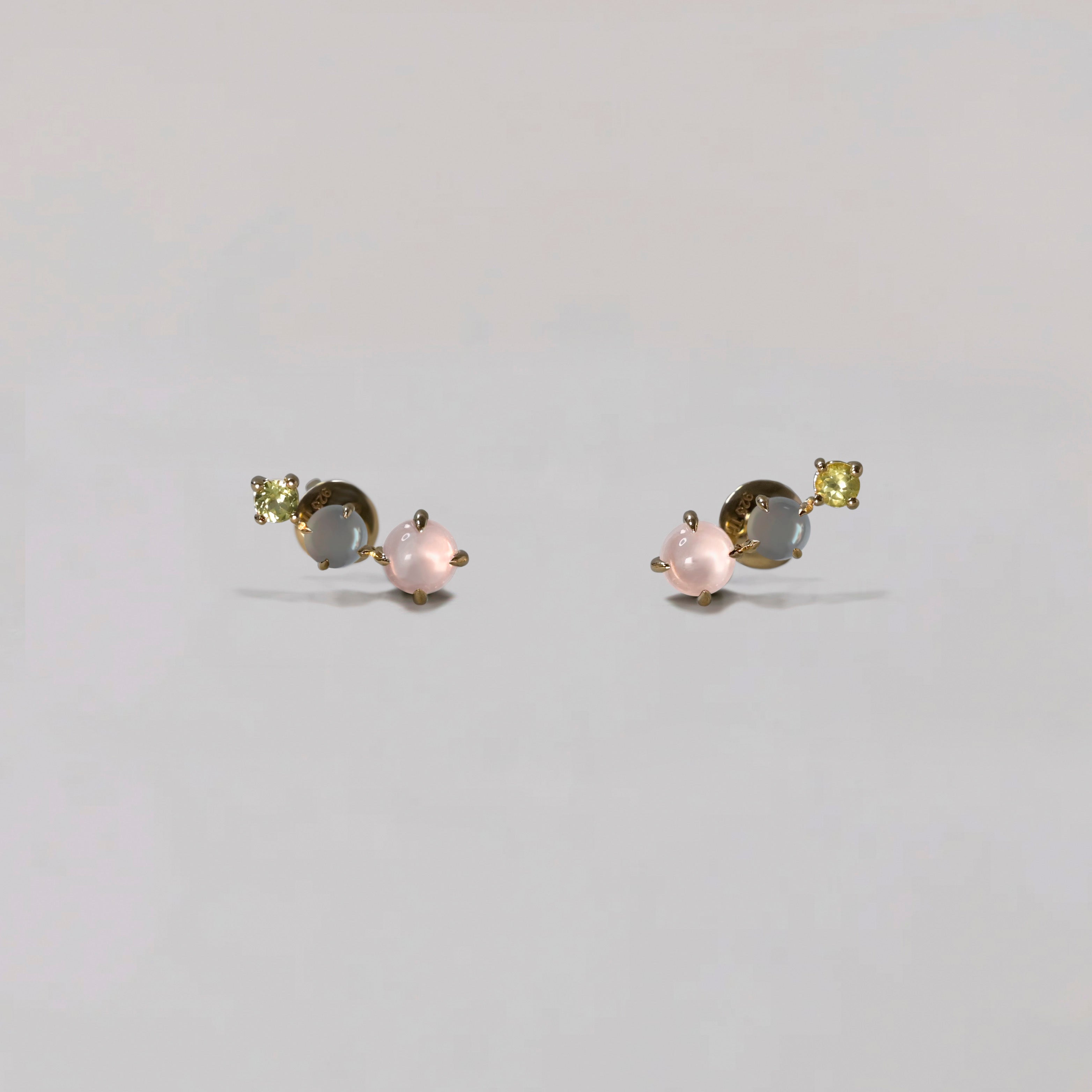 Rose Quartz, Peridot & Moonstone Tri-Studs