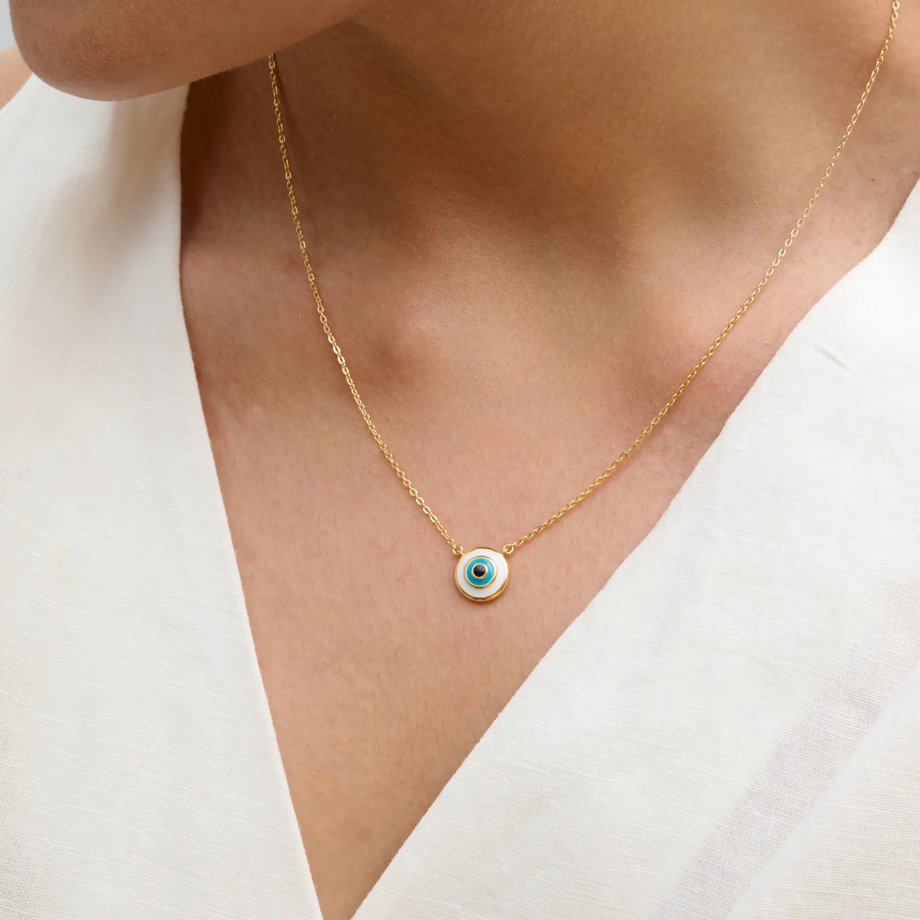 Evil Eye Bezel Cable Chain Necklace