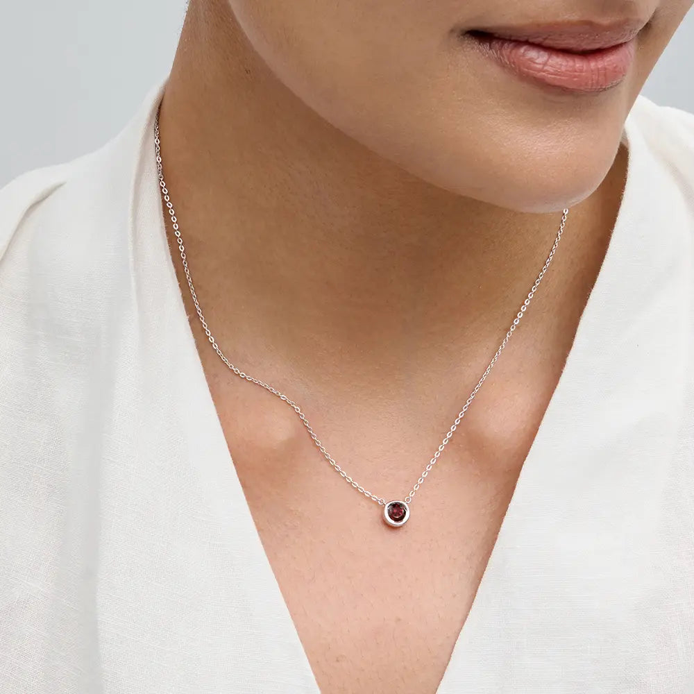 Garnet Bezel Cable Chain Necklace