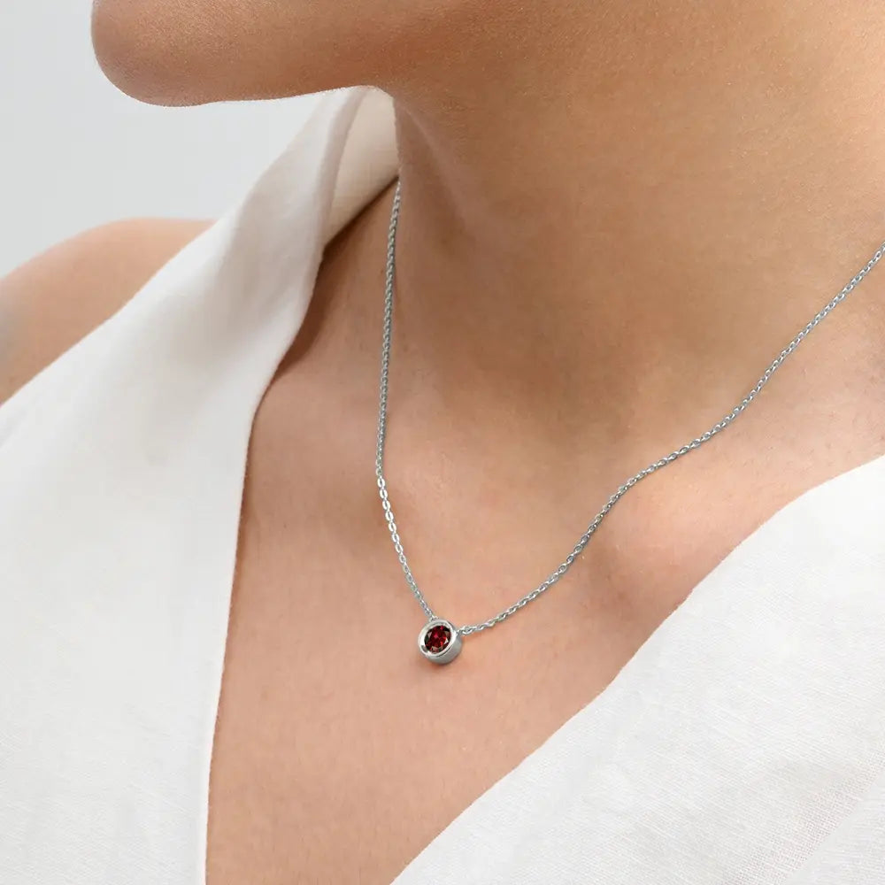 Garnet Bezel Cable Chain Necklace