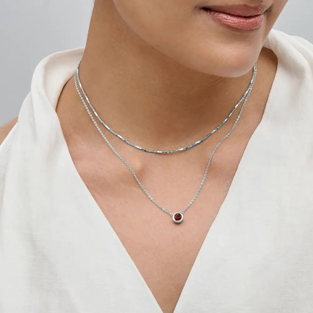 Garnet Bezel Cable Chain Necklace