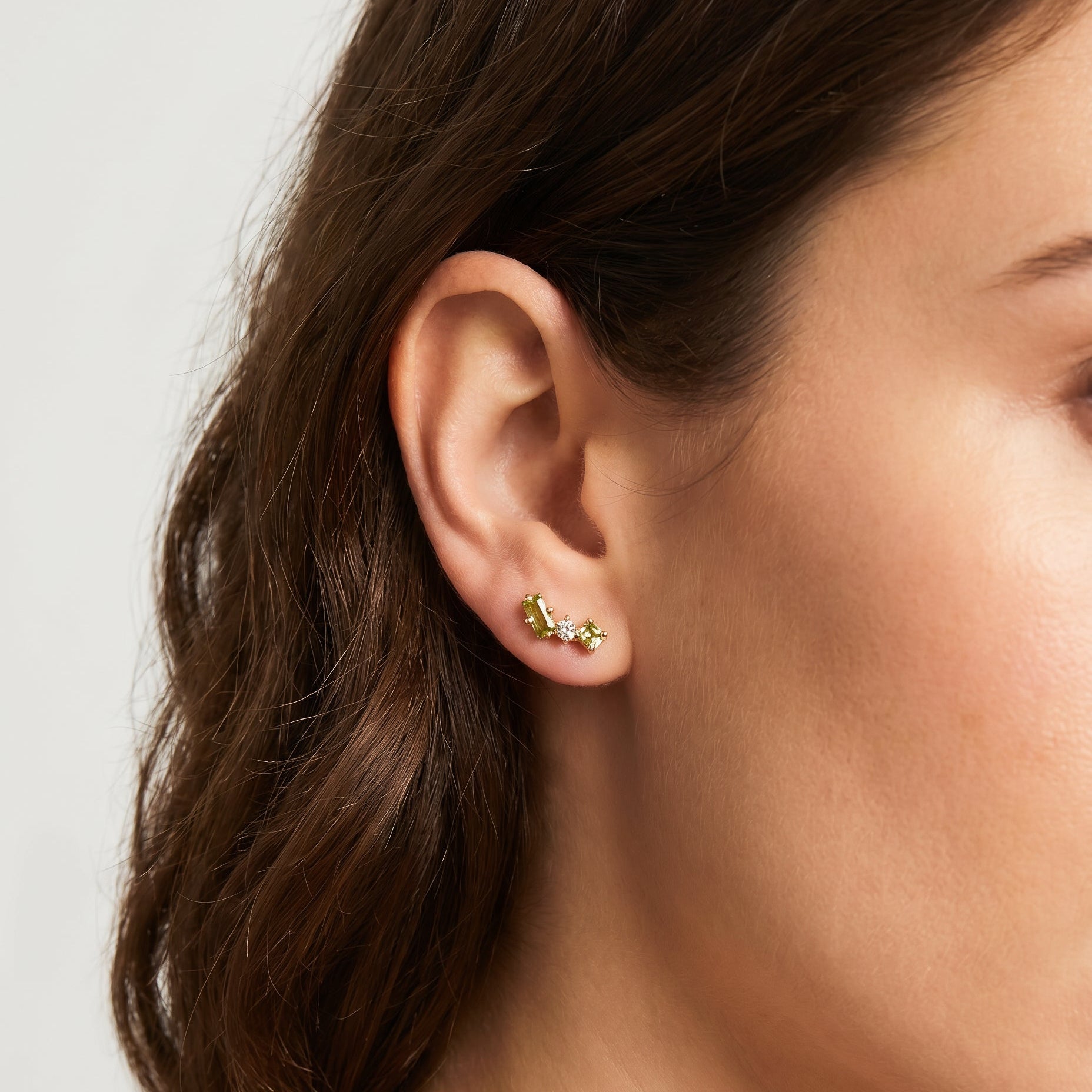 Peridot & Diamond Cluster Tri-Studs