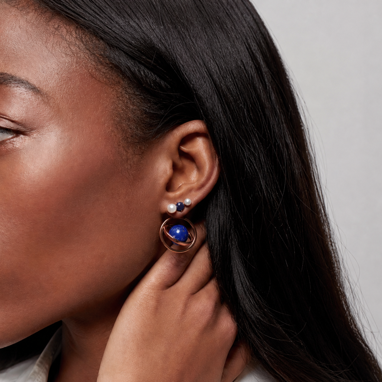 Pearl & Lapis Cluster Tri-Studs