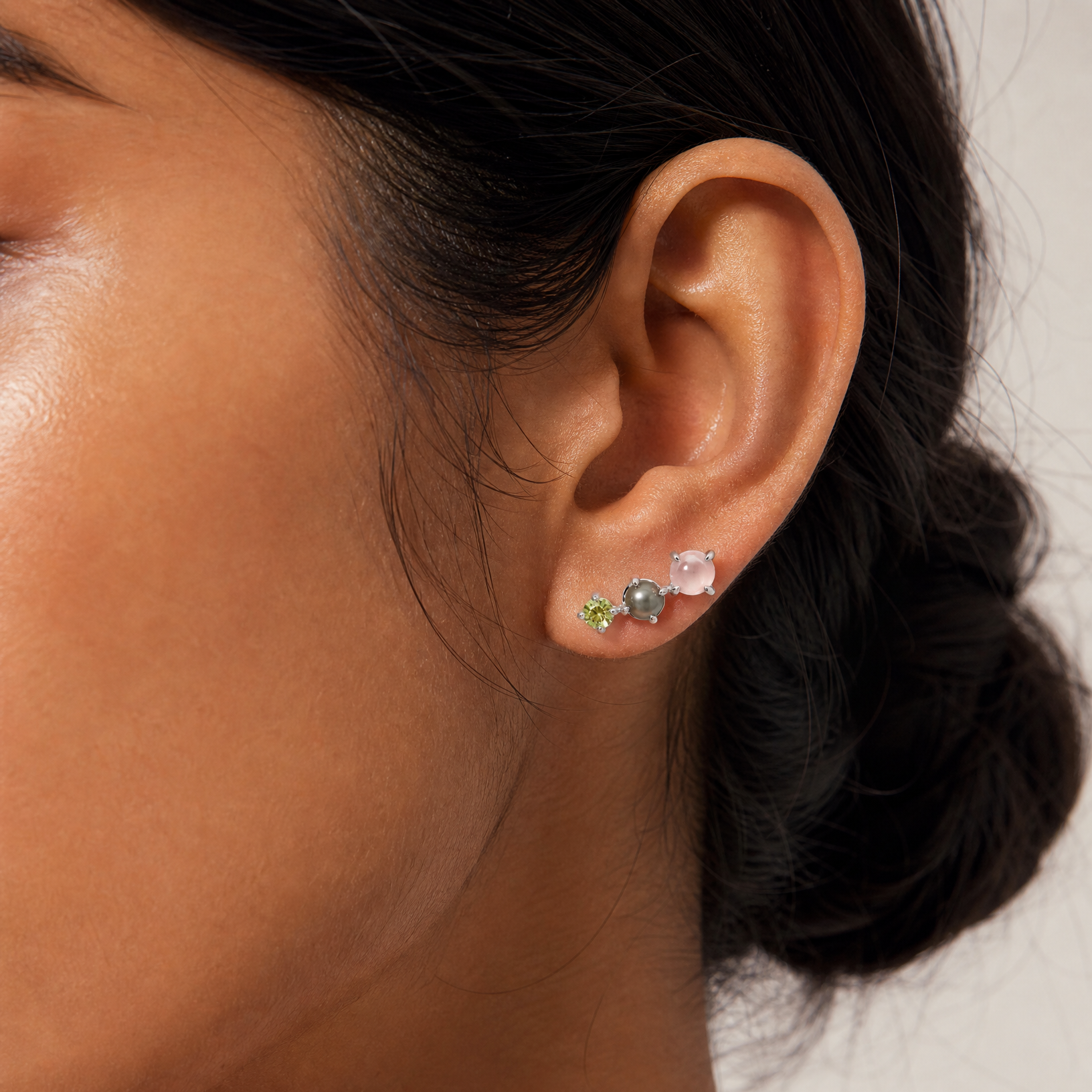 Rose Quartz, Peridot & Moonstone Tri-Studs